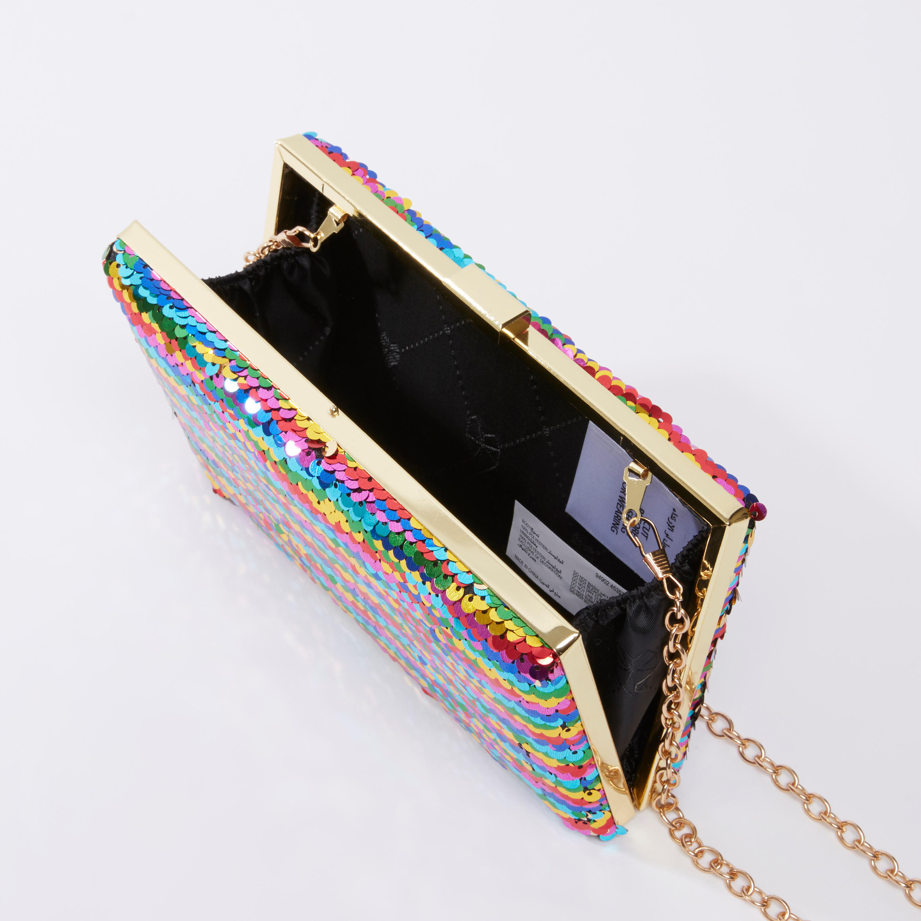 حقيبة كلاتش بسلسلة ميتاليك قابلة للفصل وتفاصيل ترتر-women-bagsandwallets-handbags-image-4