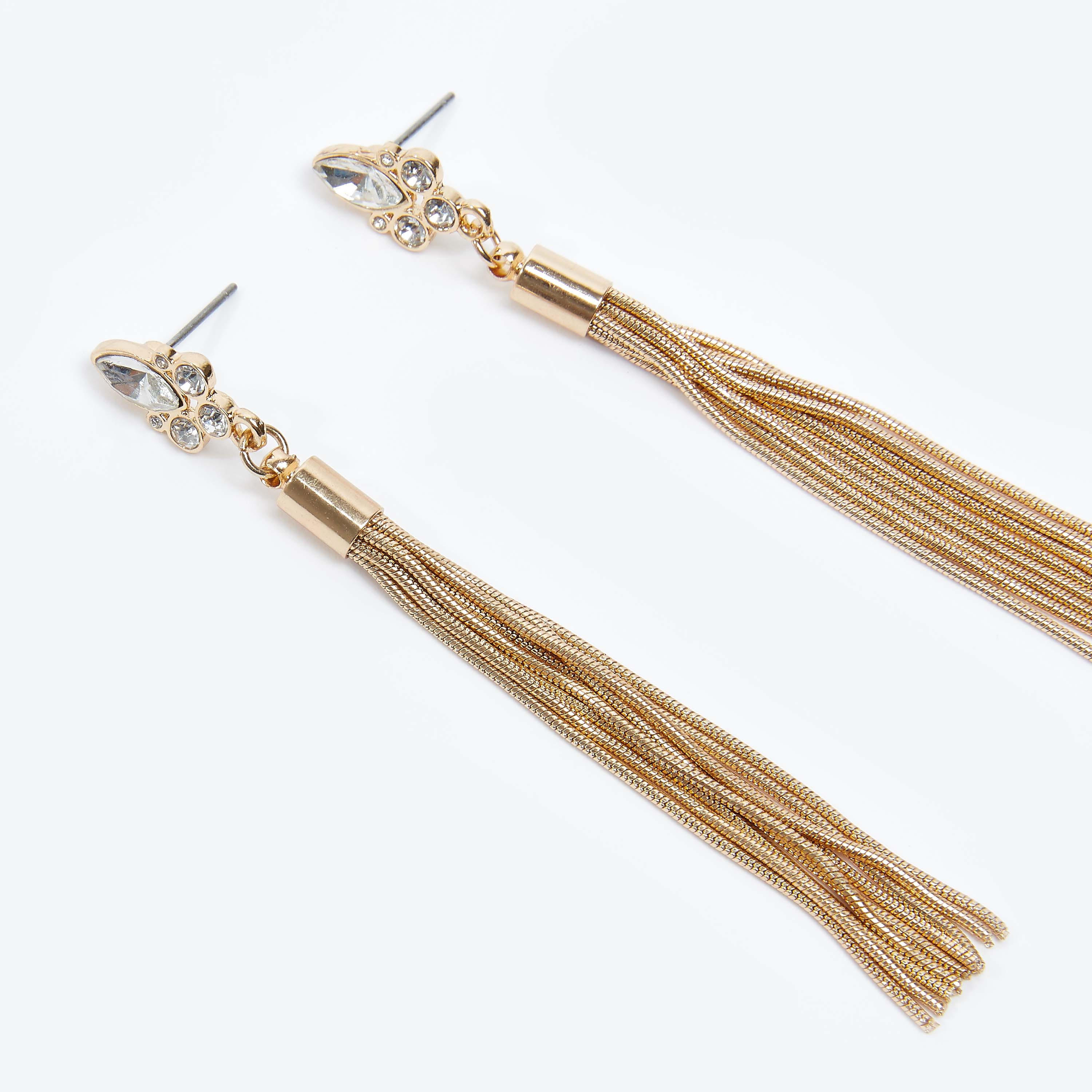 أقراط مرصّعة بدلّاية ومكبس إغلاق-women-watchesandjewellery-jewellery-earrings-image-1