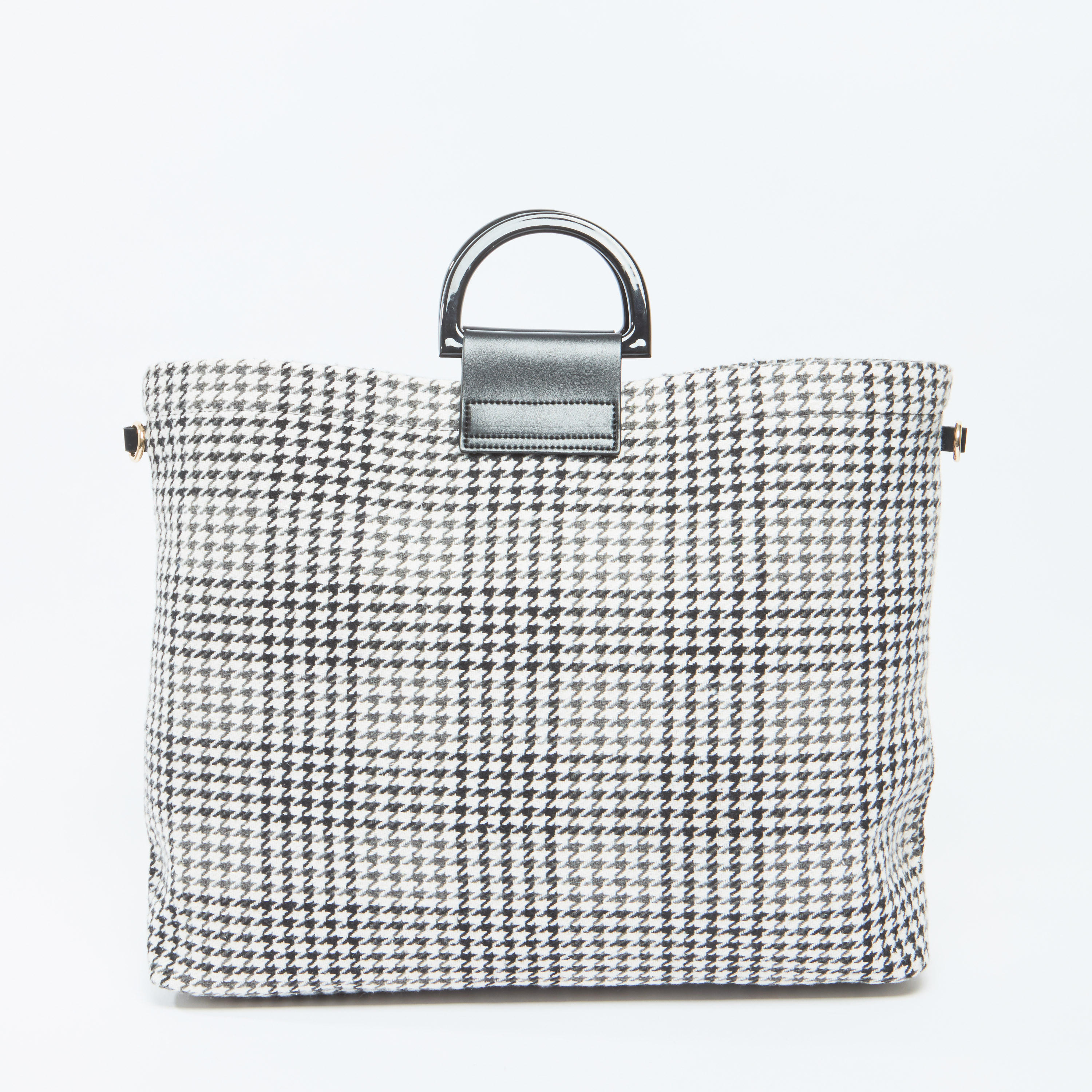 Chequered Shopper Bag with Twin Handles and Detachable Strap-women-bagsandwallets-handbags-image-1