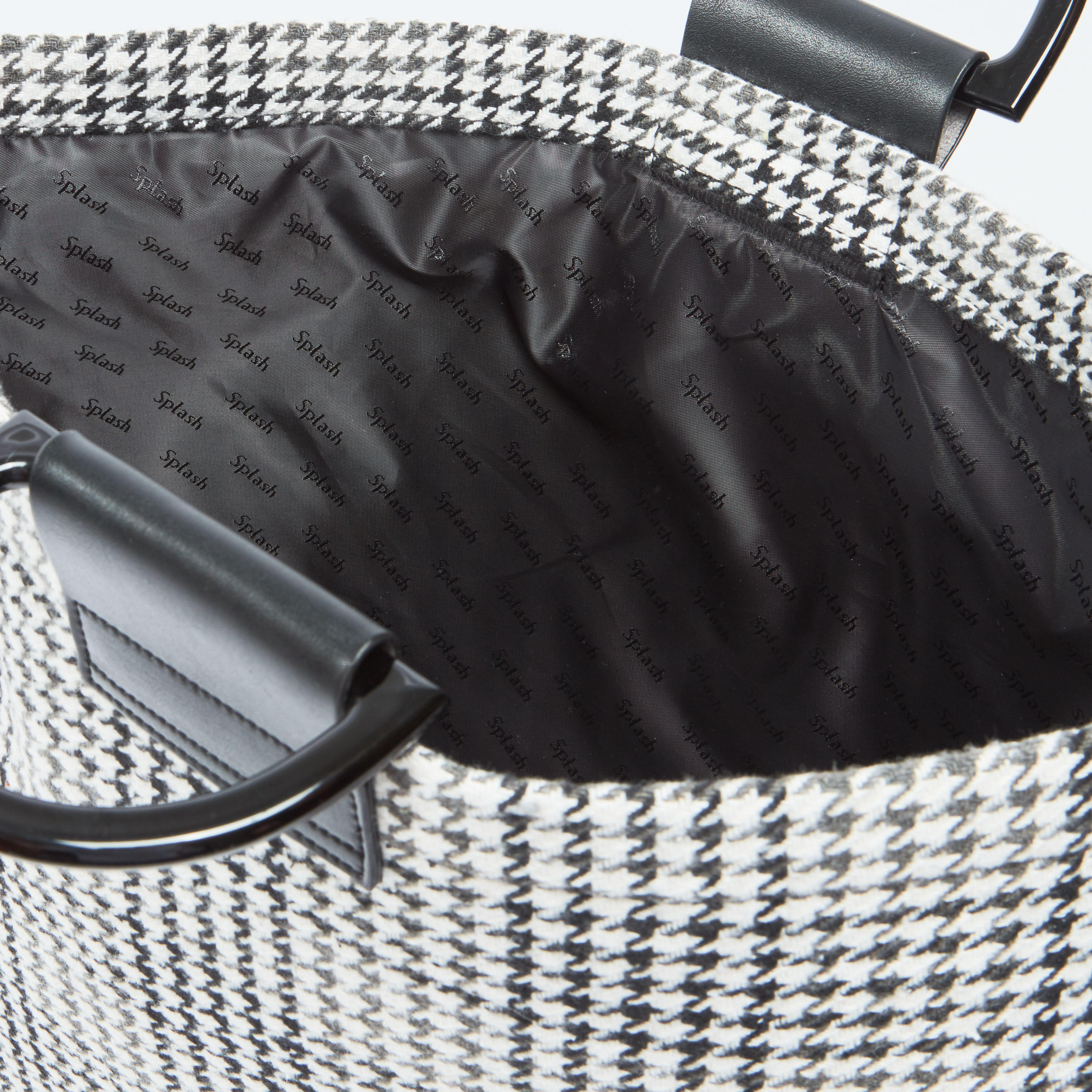 Chequered Shopper Bag with Twin Handles and Detachable Strap-women-bagsandwallets-handbags-image-5