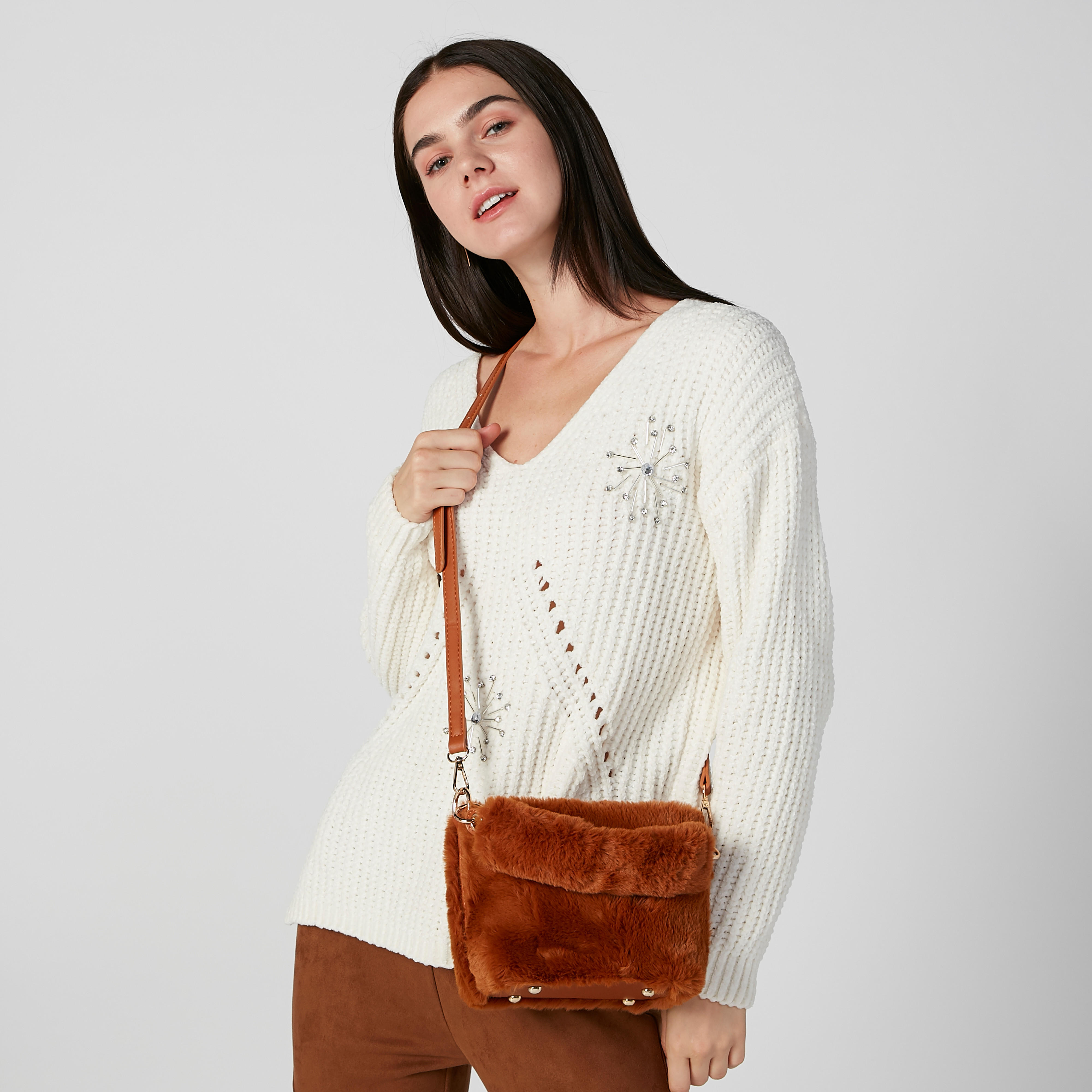 شنطة كروس بودي بارزة الملمس بسحاب إغلاق وحمالة قابلة للفصل-women-bagsandwallets-handbags-image-2