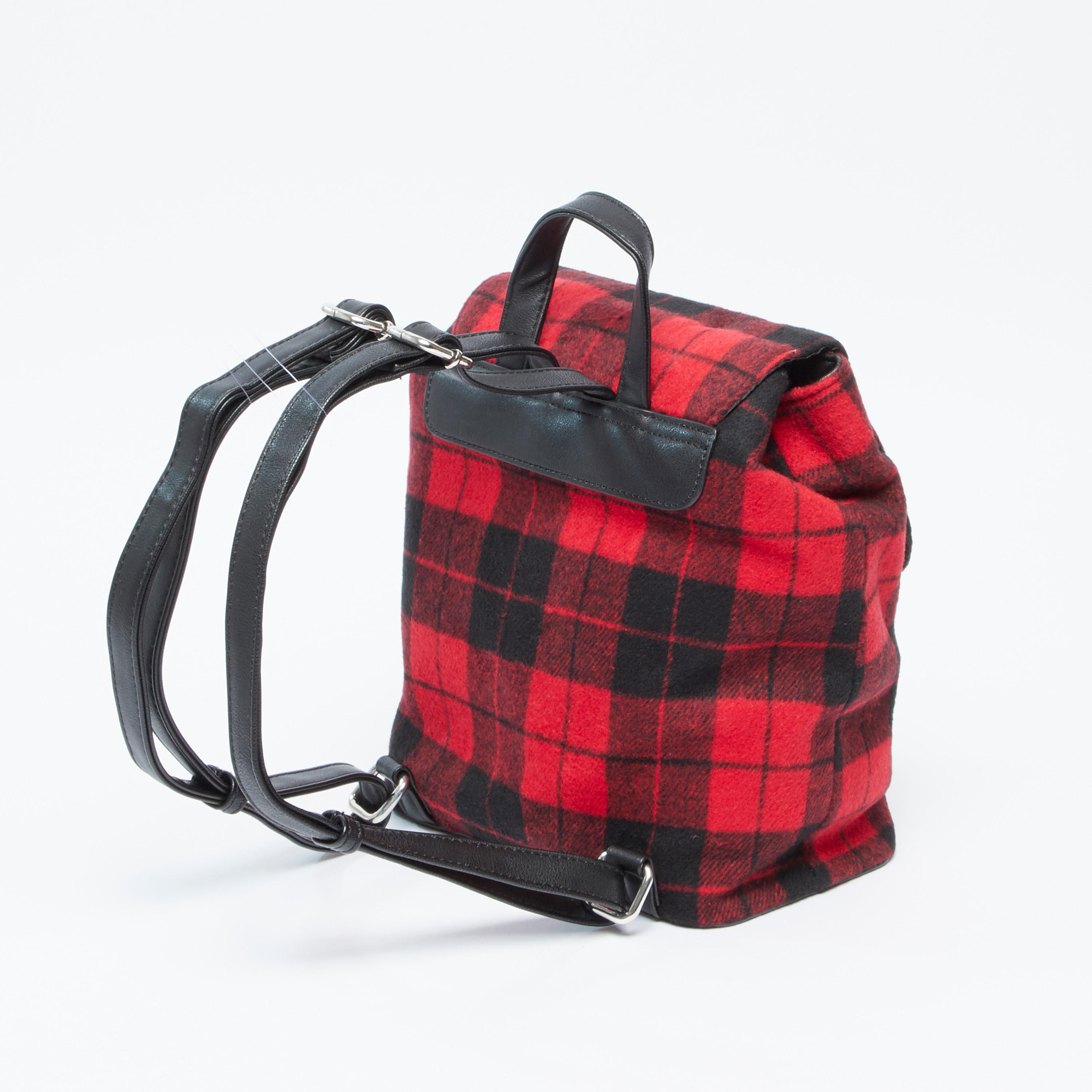 Chequered Backpack with Adjustable Shoulder Straps and Top Handle-women-bagsandwallets-handbags-image-4