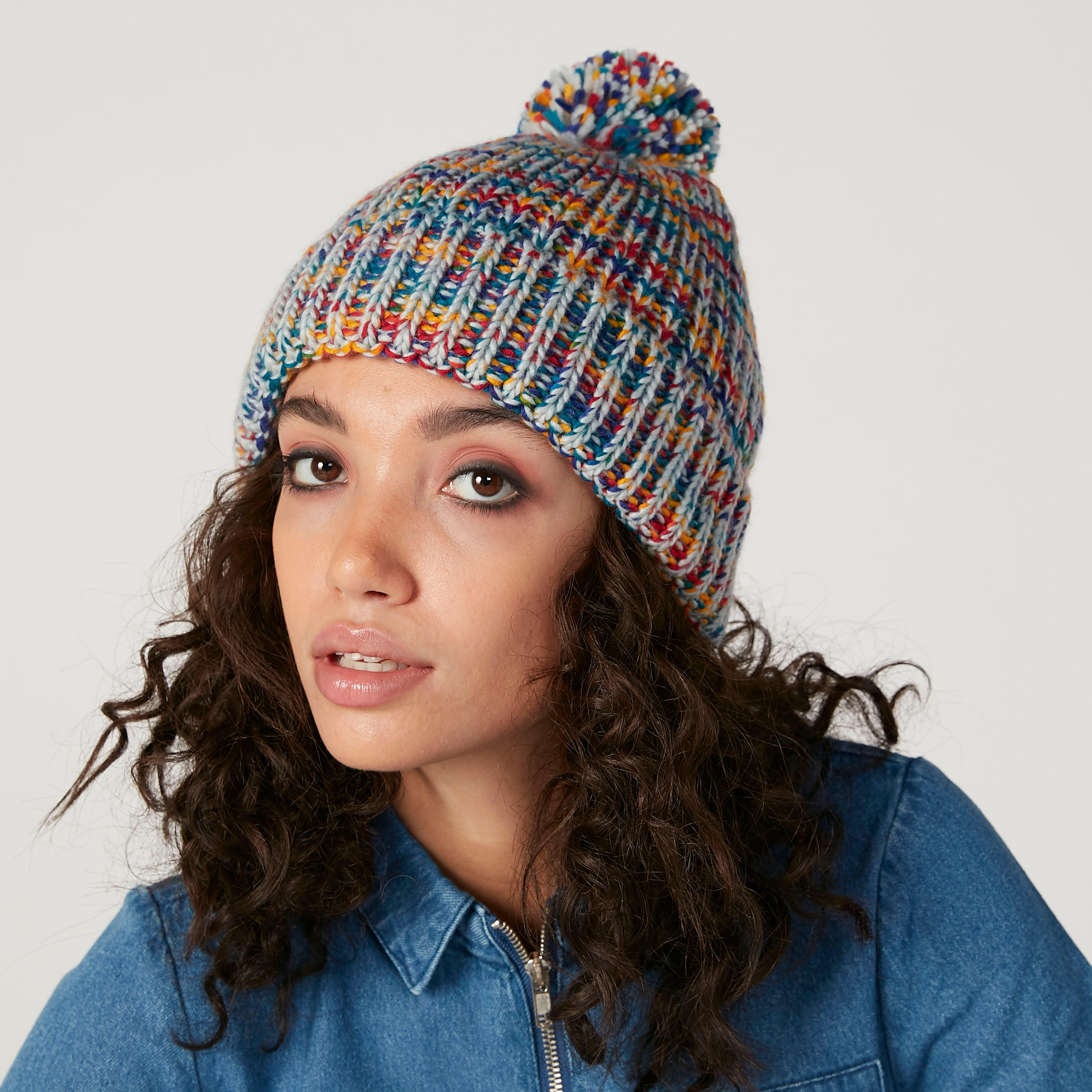 Textured Beanie Cap with Pom-Pom Detail-women-clothingaccessories-capsandhats-image-2