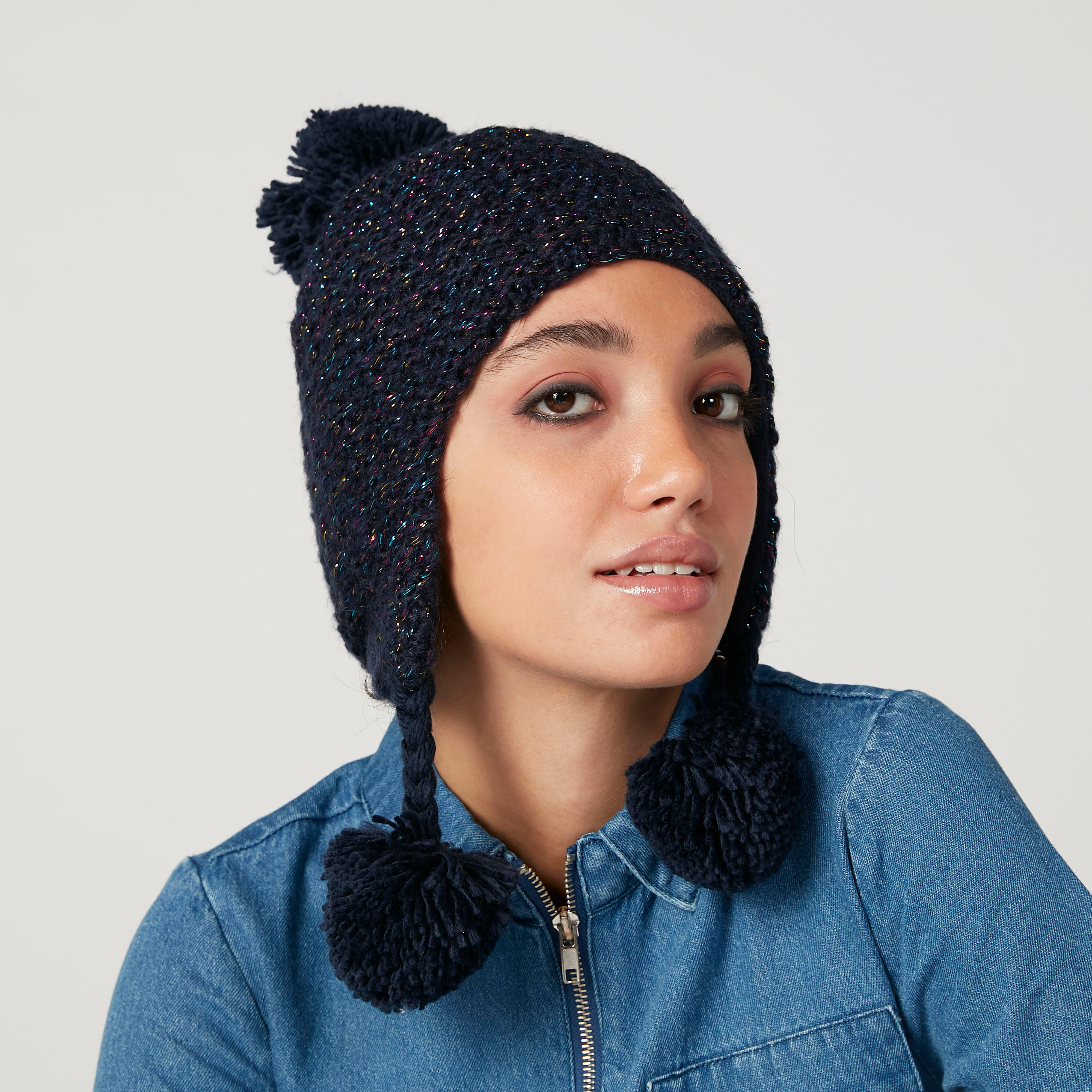 Textured Beanie Cap with Pom-Pom Detail-women-clothingaccessories-capsandhats-image-2
