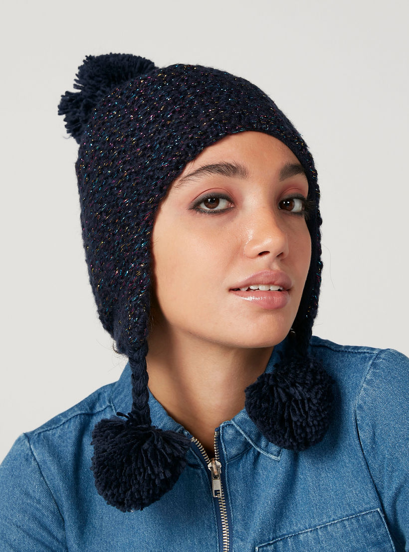 Textured Beanie Cap with Pom-Pom Detail-women-clothingaccessories-capsandhats-image-2