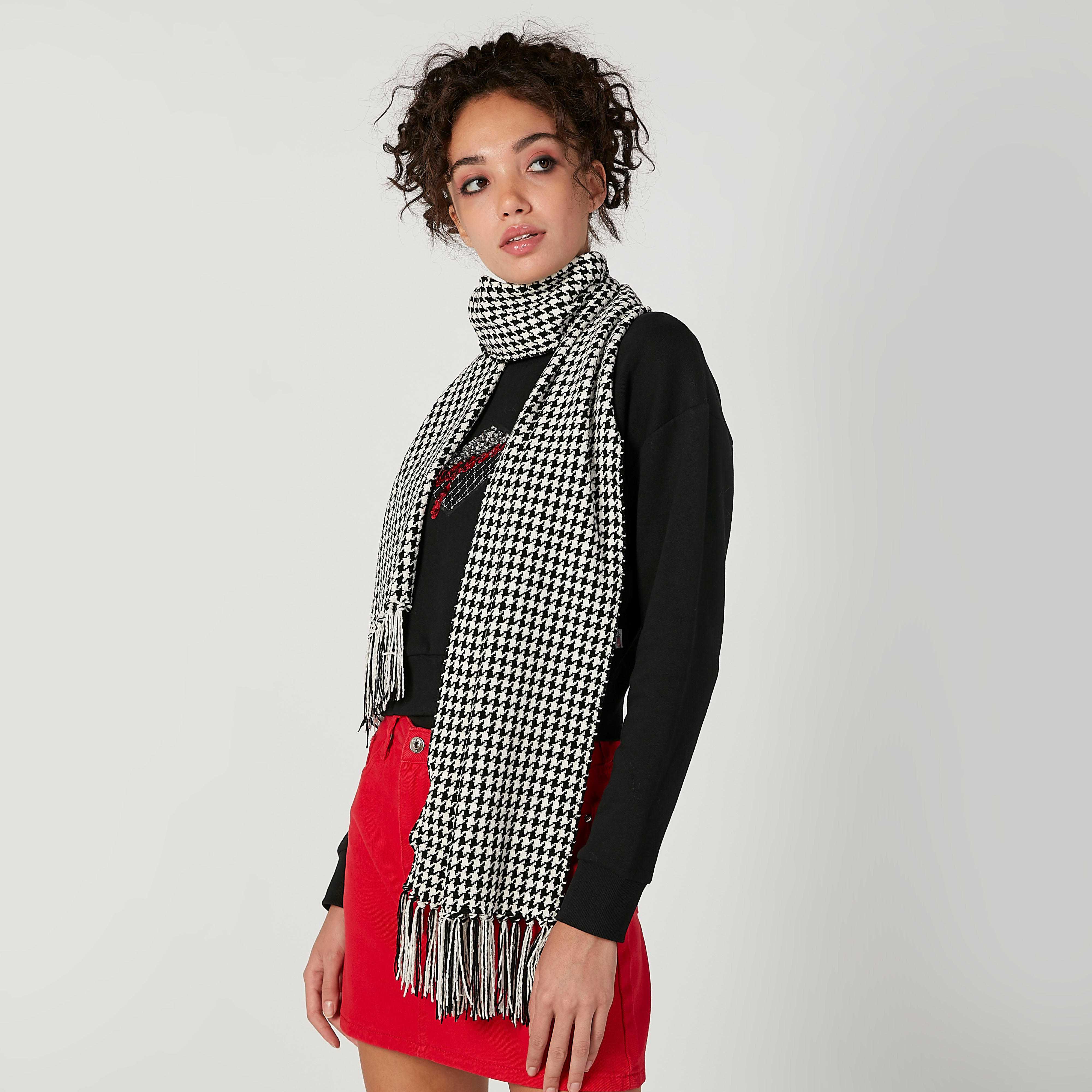 Houndstooth Printed Scarf with Fringes-women-clothingaccessories-scarves-image-2