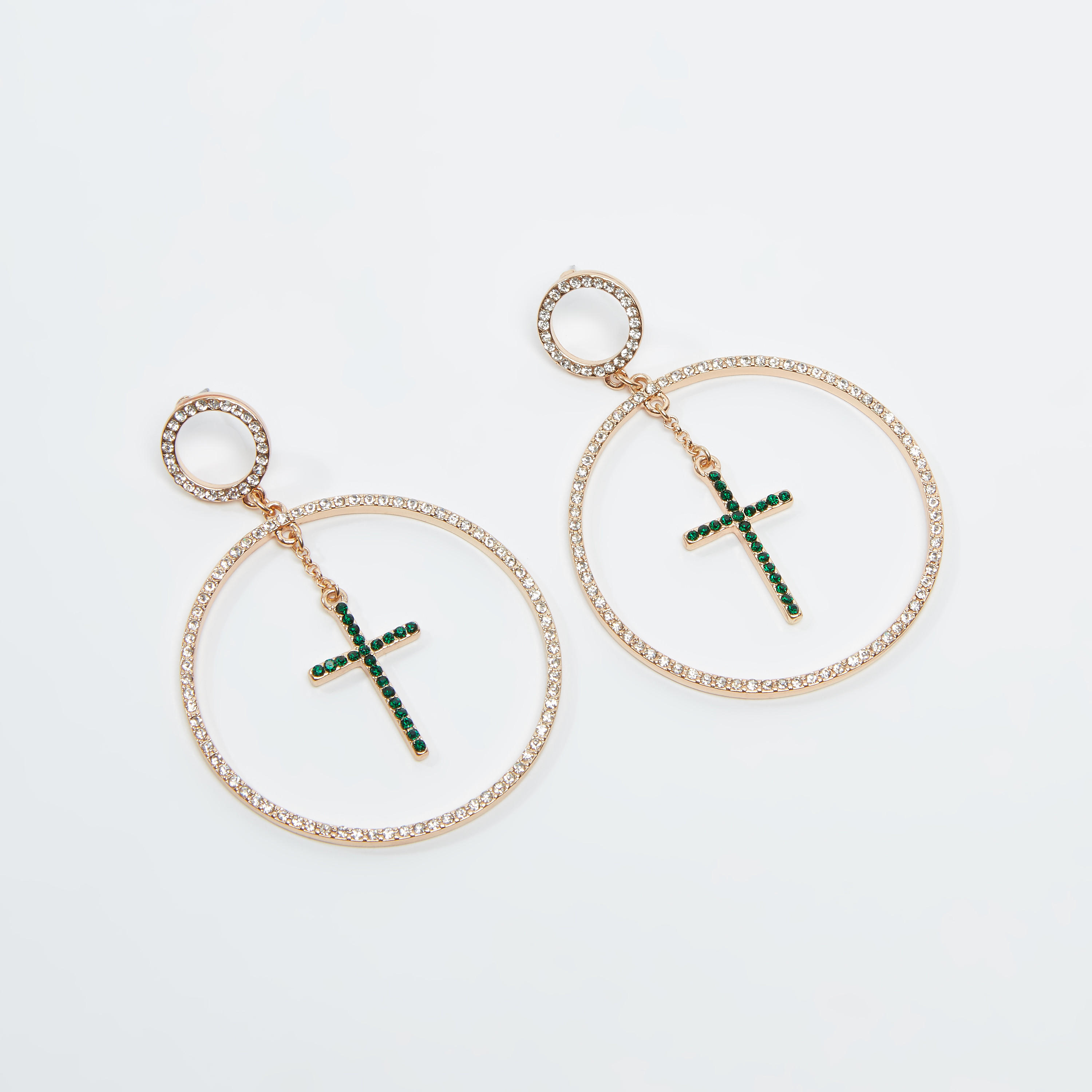 Studded Dangling Hoop Earrings with Pushback Closure-women-watchesandjewellery-jewellery-earrings-image-1