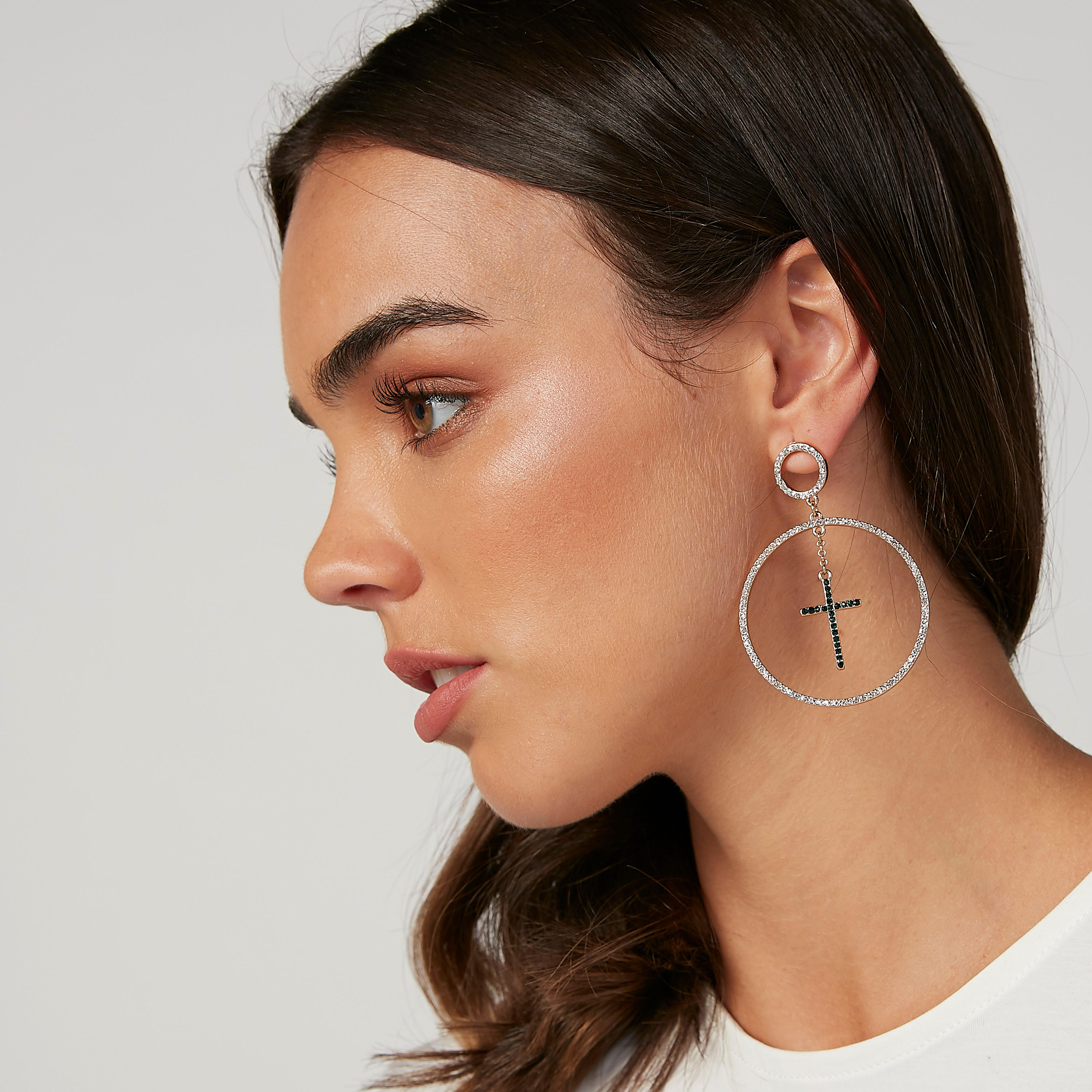 Studded Dangling Hoop Earrings with Pushback Closure-women-watchesandjewellery-jewellery-earrings-image-2