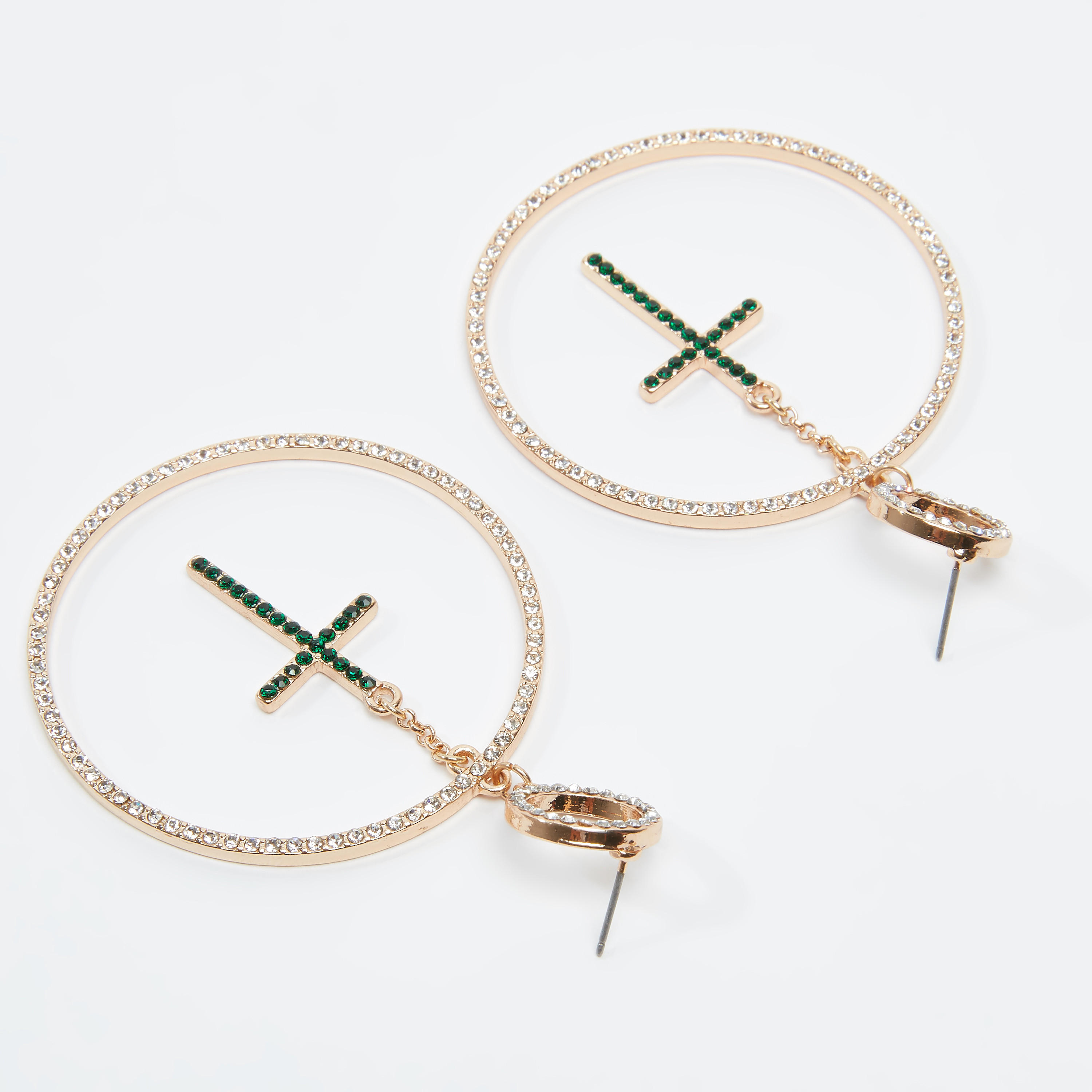 Studded Dangling Hoop Earrings with Pushback Closure-women-watchesandjewellery-jewellery-earrings-image-3