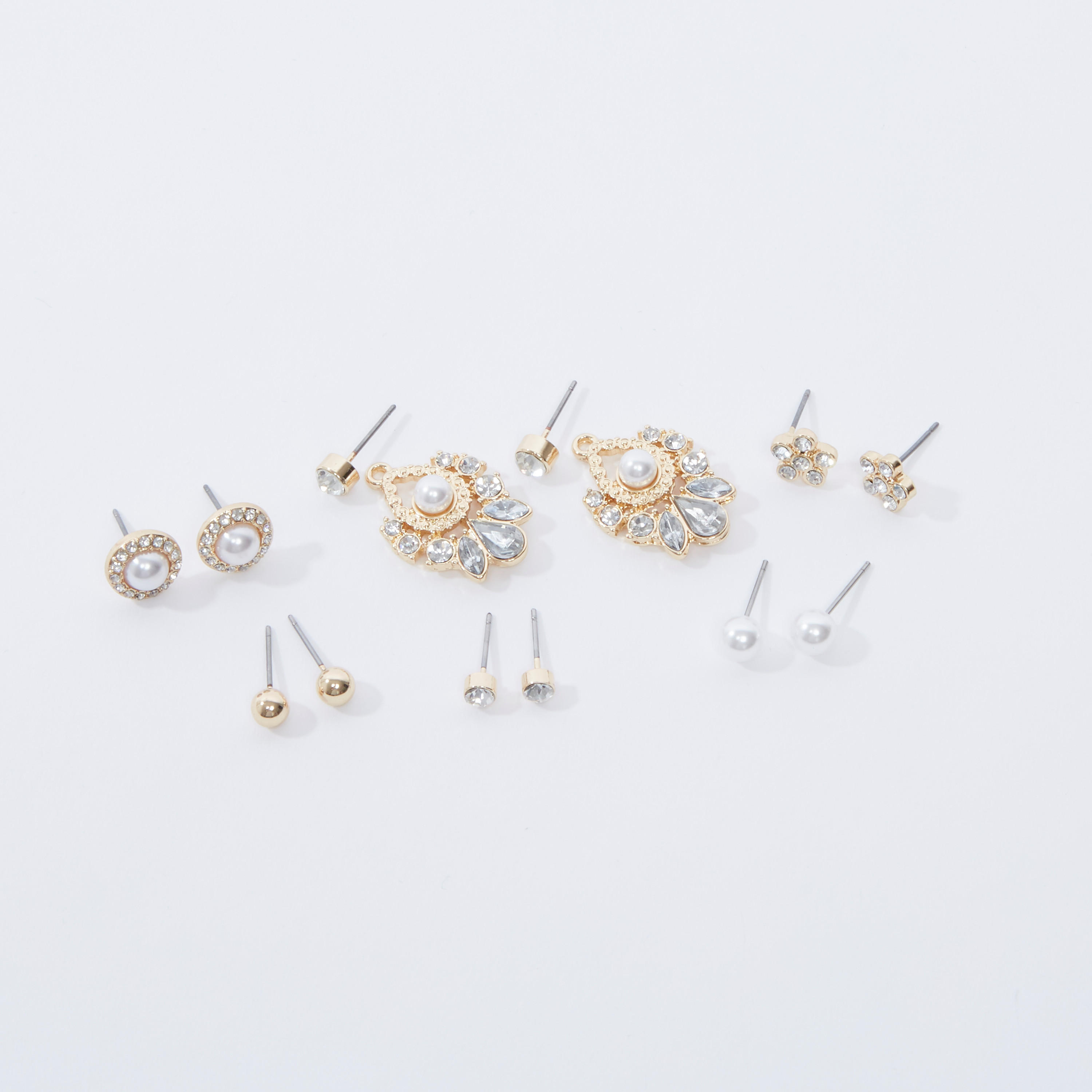 Set of 6 - Embellished Earrings with Pushback Closure-women-watchesandjewellery-jewellery-earrings-image-1