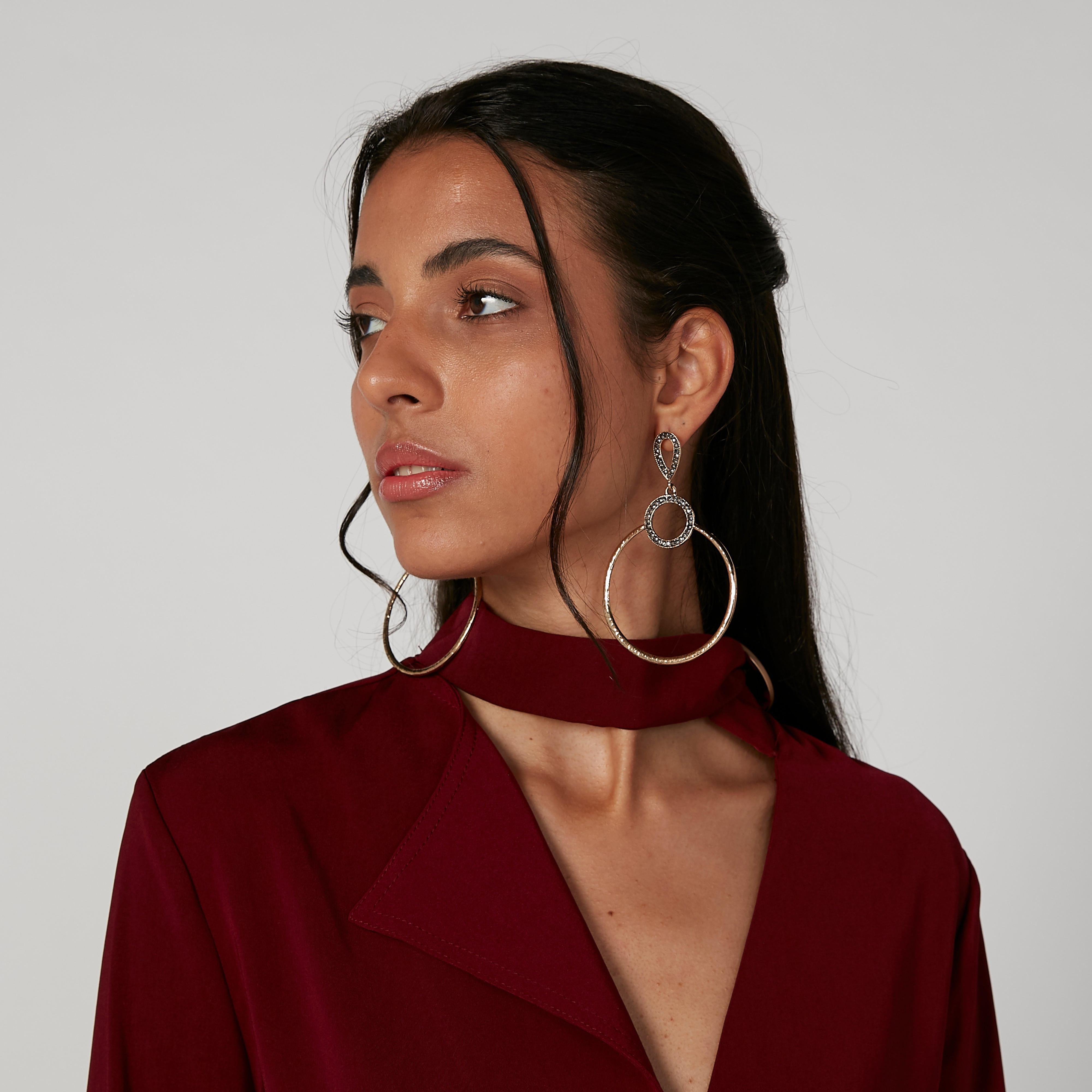 Studded Round Dangling Earrings with Pushback Closure-women-watchesandjewellery-jewellery-earrings-image-2