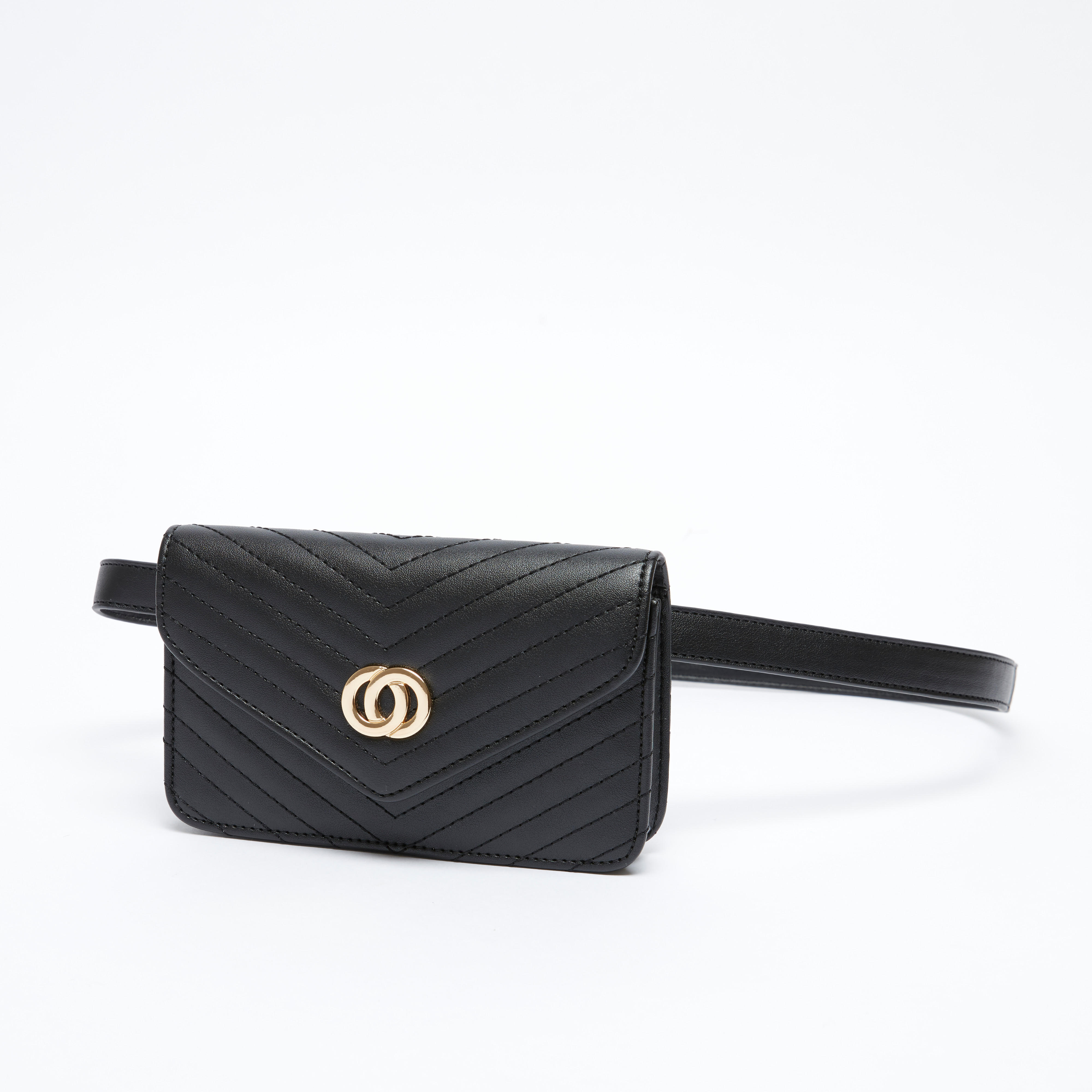 حقيبة خصر بارزة الملمس بحزام قابل للتعديل وإبزيم إغلاق بدبوس-women-bagsandwallets-handbags-image-1