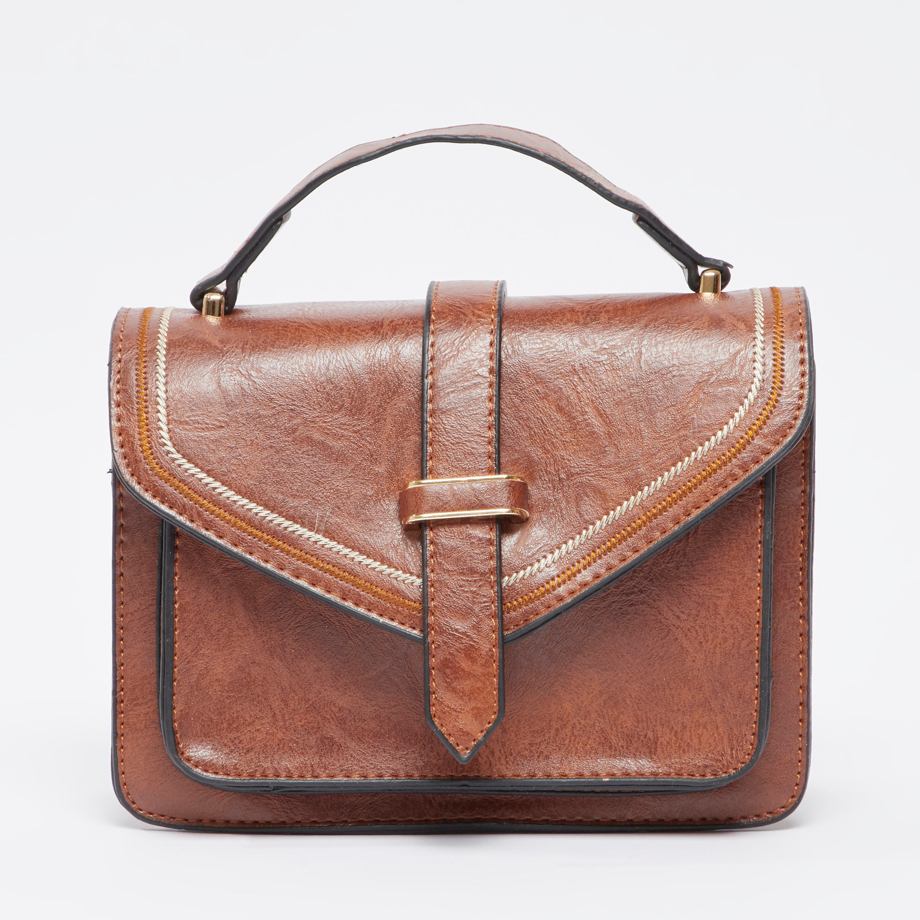 Textured Satchel Bag with Magnetic Snap Closure and Adjustable Strap-women-bagsandwallets-handbags-image-1