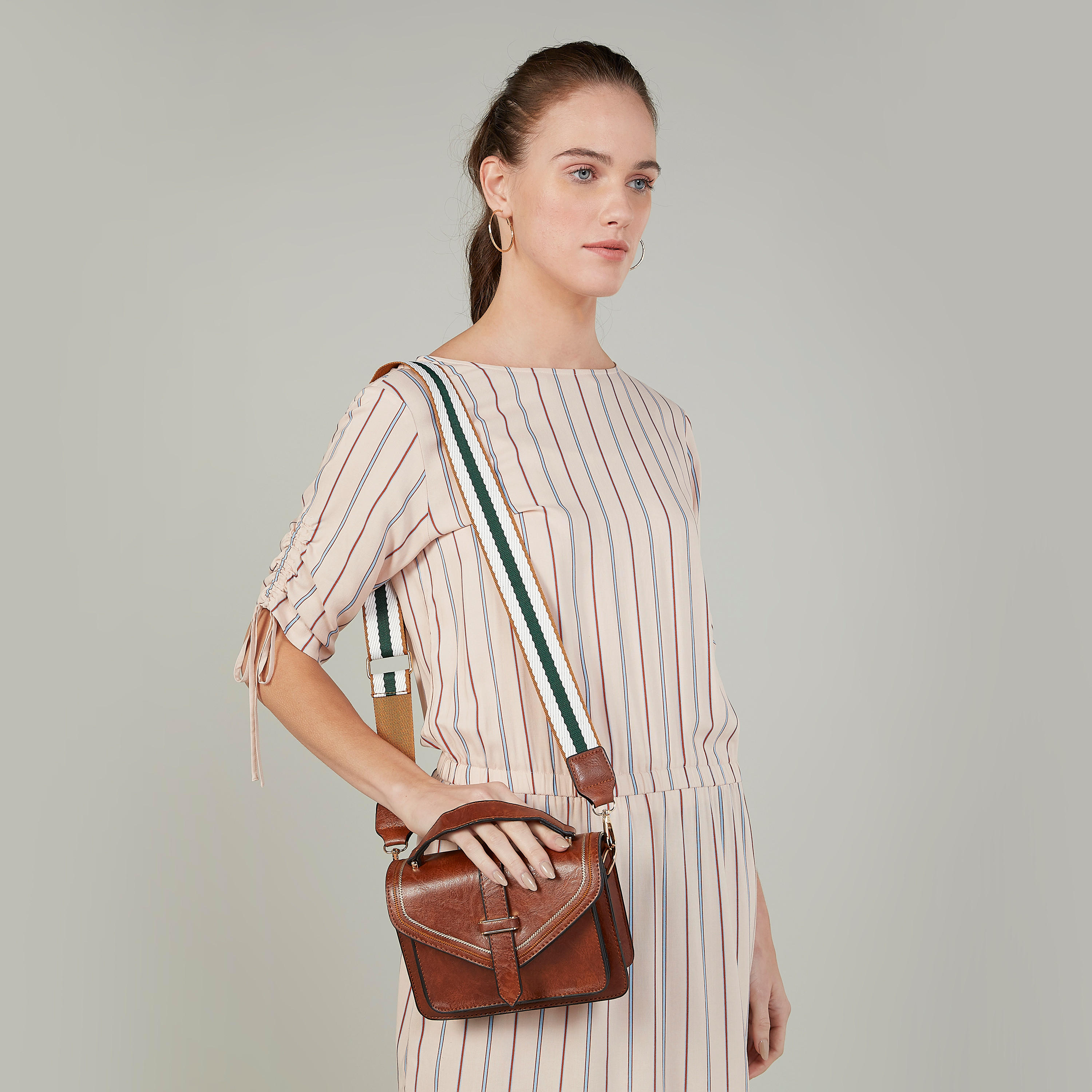 Textured Satchel Bag with Magnetic Snap Closure and Adjustable Strap-women-bagsandwallets-handbags-image-2