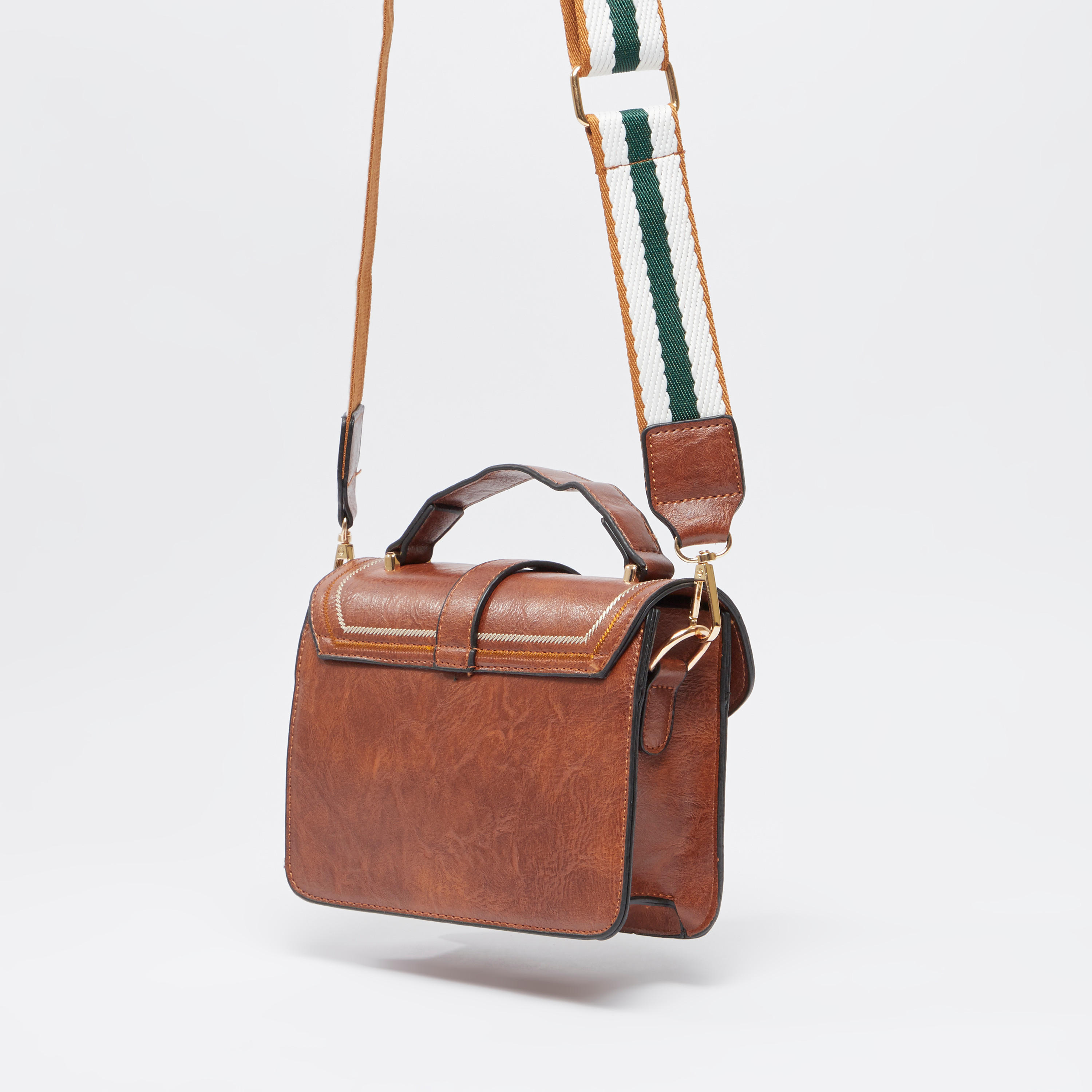 Textured Satchel Bag with Magnetic Snap Closure and Adjustable Strap-women-bagsandwallets-handbags-image-3