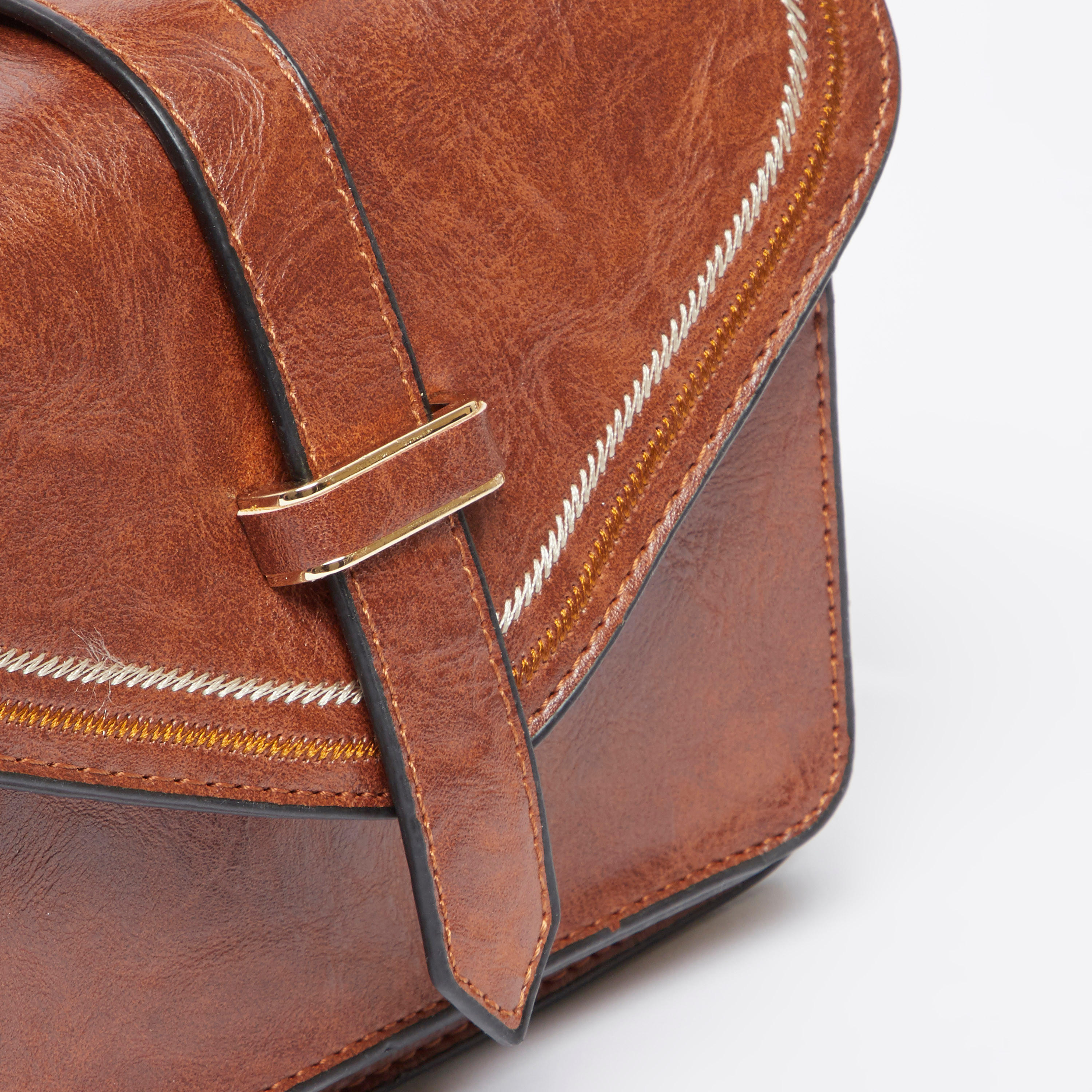 Textured Satchel Bag with Magnetic Snap Closure and Adjustable Strap-women-bagsandwallets-handbags-image-4