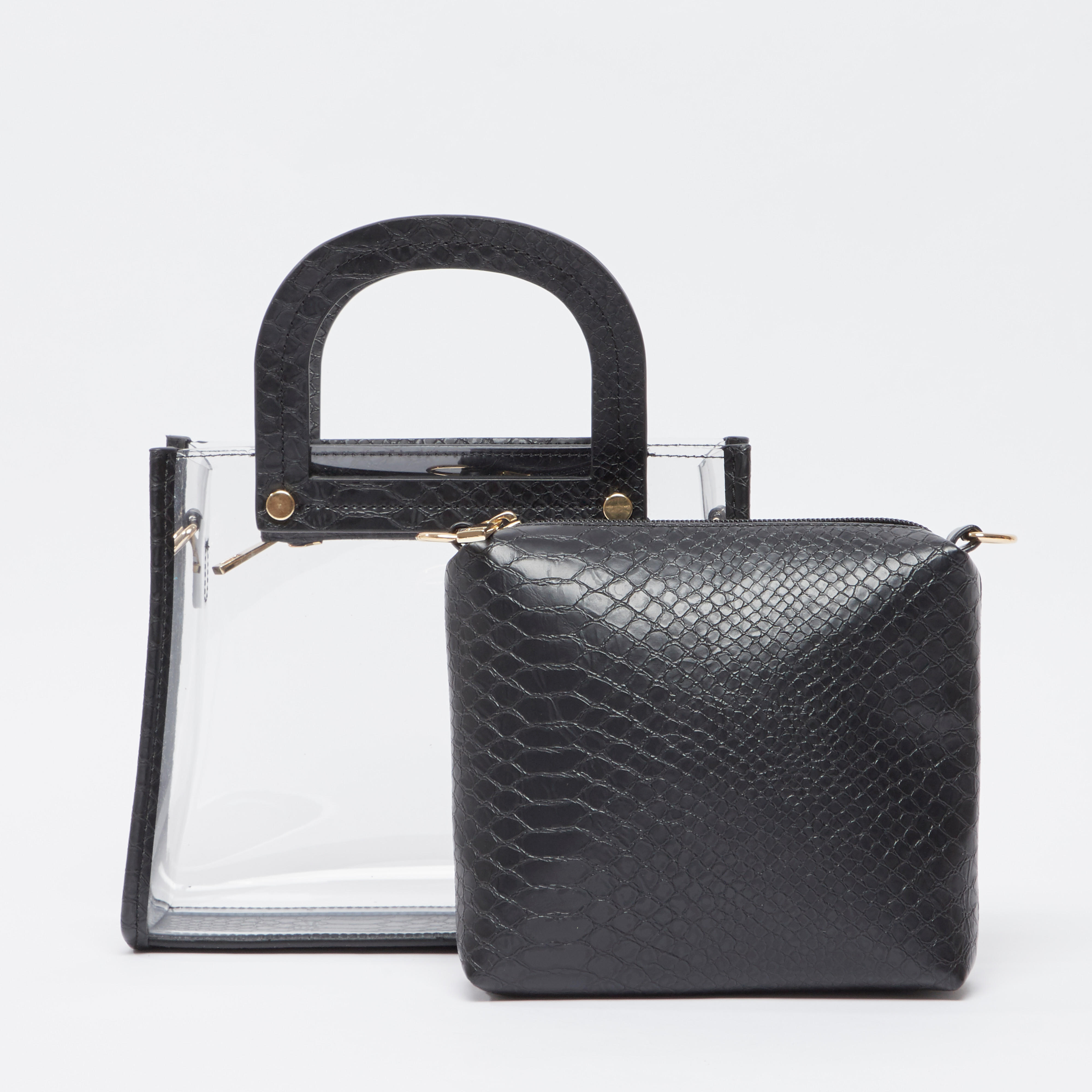 حقيبة توتي شفافة مع محفظة صغيرة سادة مع حزام قابل للفصل-women-bagsandwallets-handbags-image-1