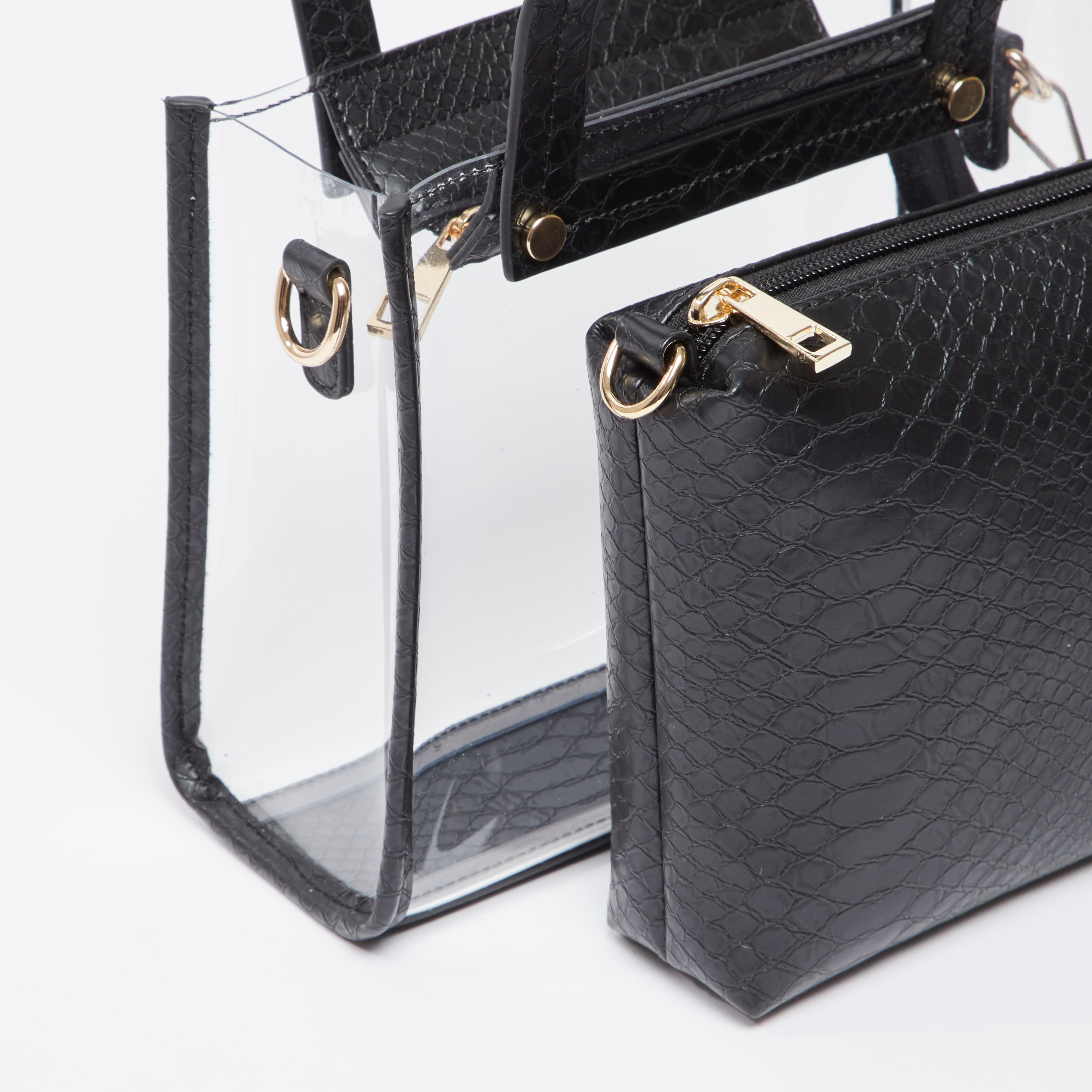 حقيبة توتي شفافة مع محفظة صغيرة سادة مع حزام قابل للفصل-women-bagsandwallets-handbags-image-5