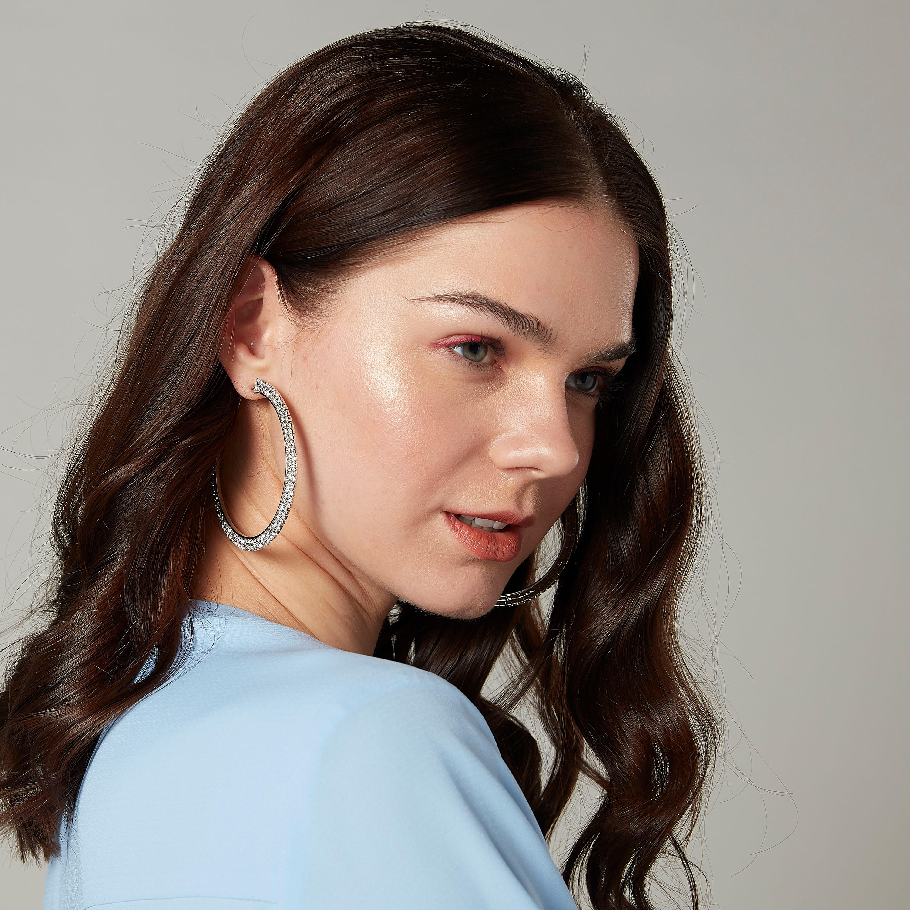 Studded Dangling Earrings with Hinged Hoops-women-watchesandjewellery-jewellery-earrings-image-2