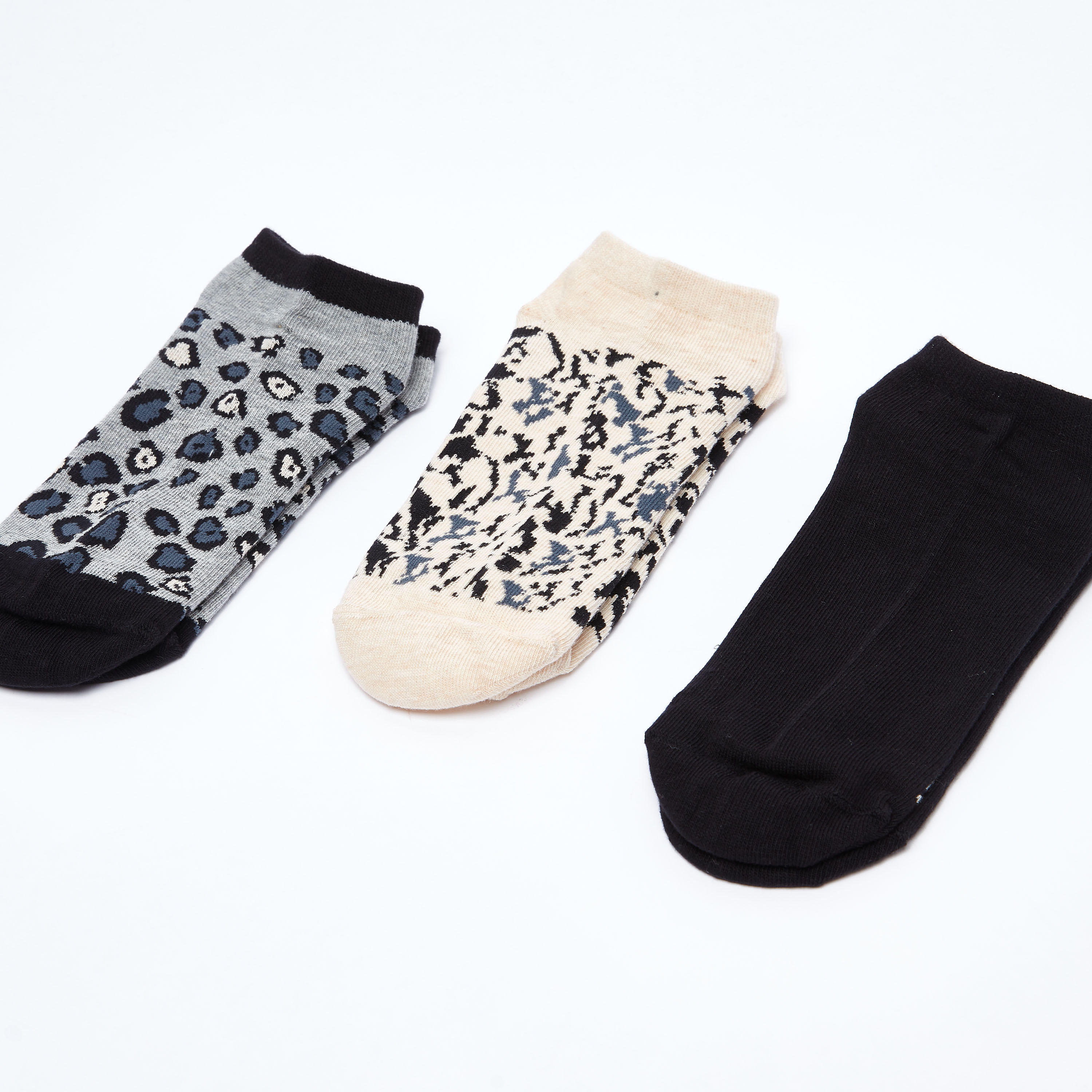Set of 3 - Printed Ankle Length Socks with Cuffed Hem-women-socksandstockings-image-1