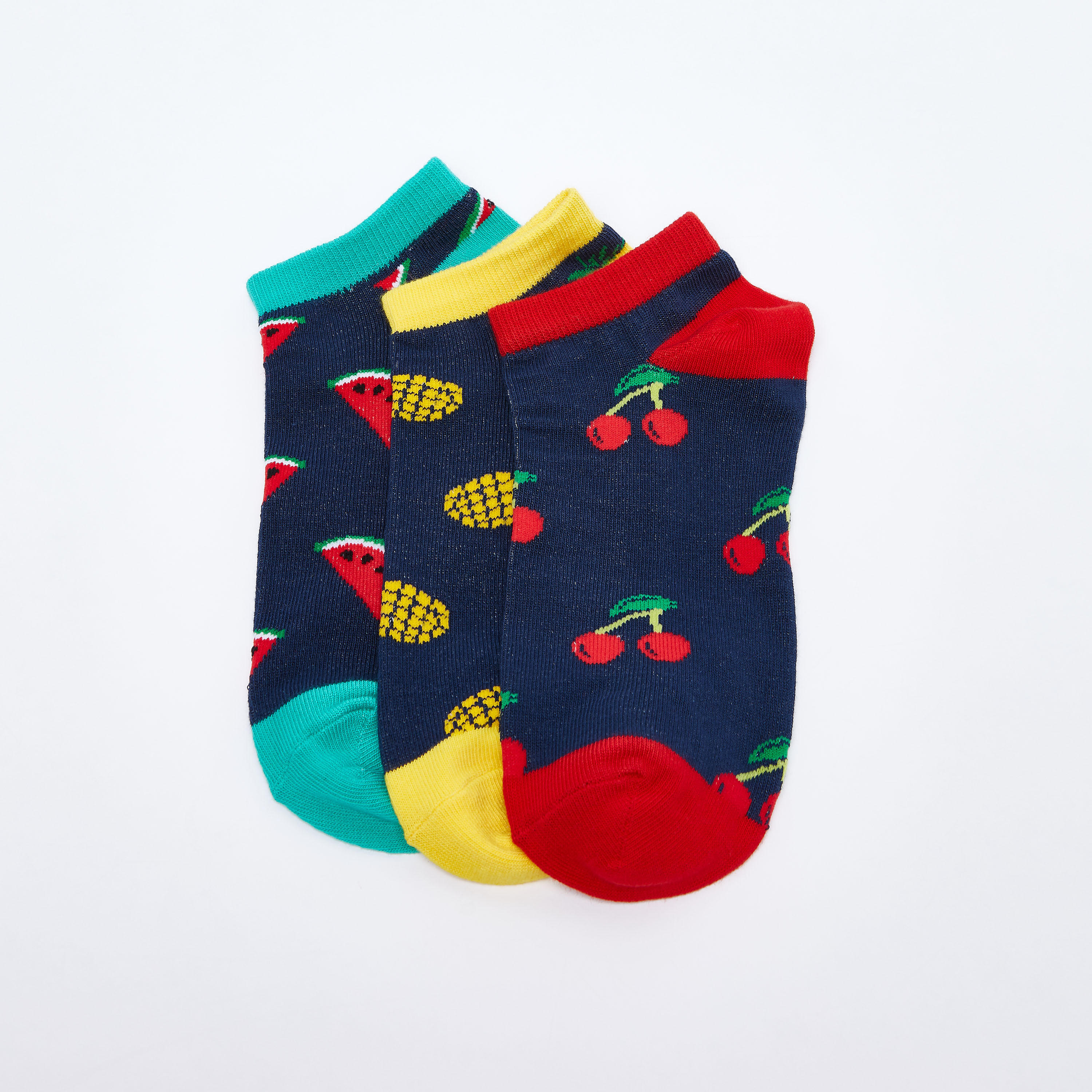 جوارب بطبعات بطول الكاحل وحواف مطّاطية - طقم من 3 أزواج-women-socksandstockings-image-2