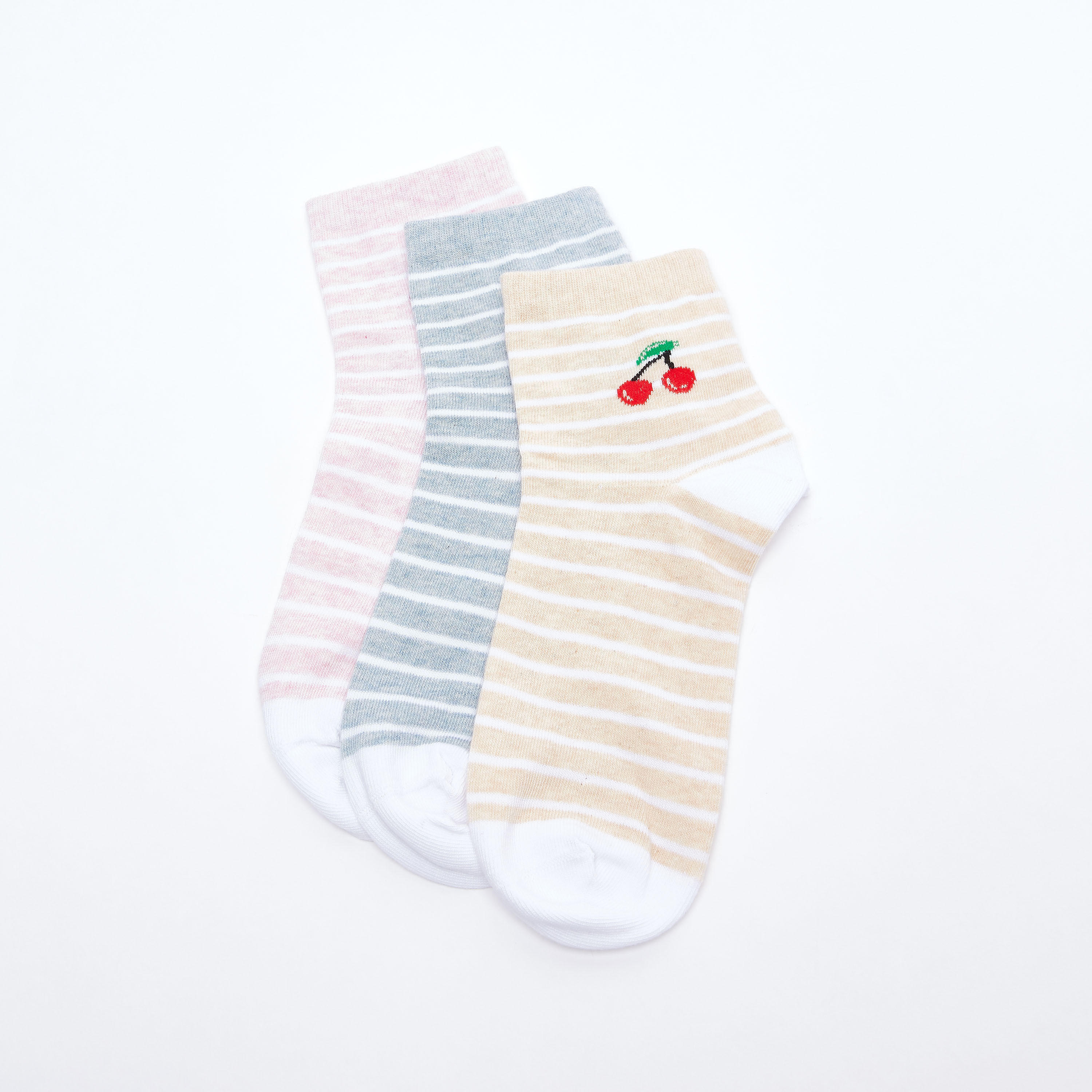 جوارب مخطّطة بطول أعلى الكاحل وحواف مطّاطية- طقم من 3 أزواج-women-socksandstockings-image-2