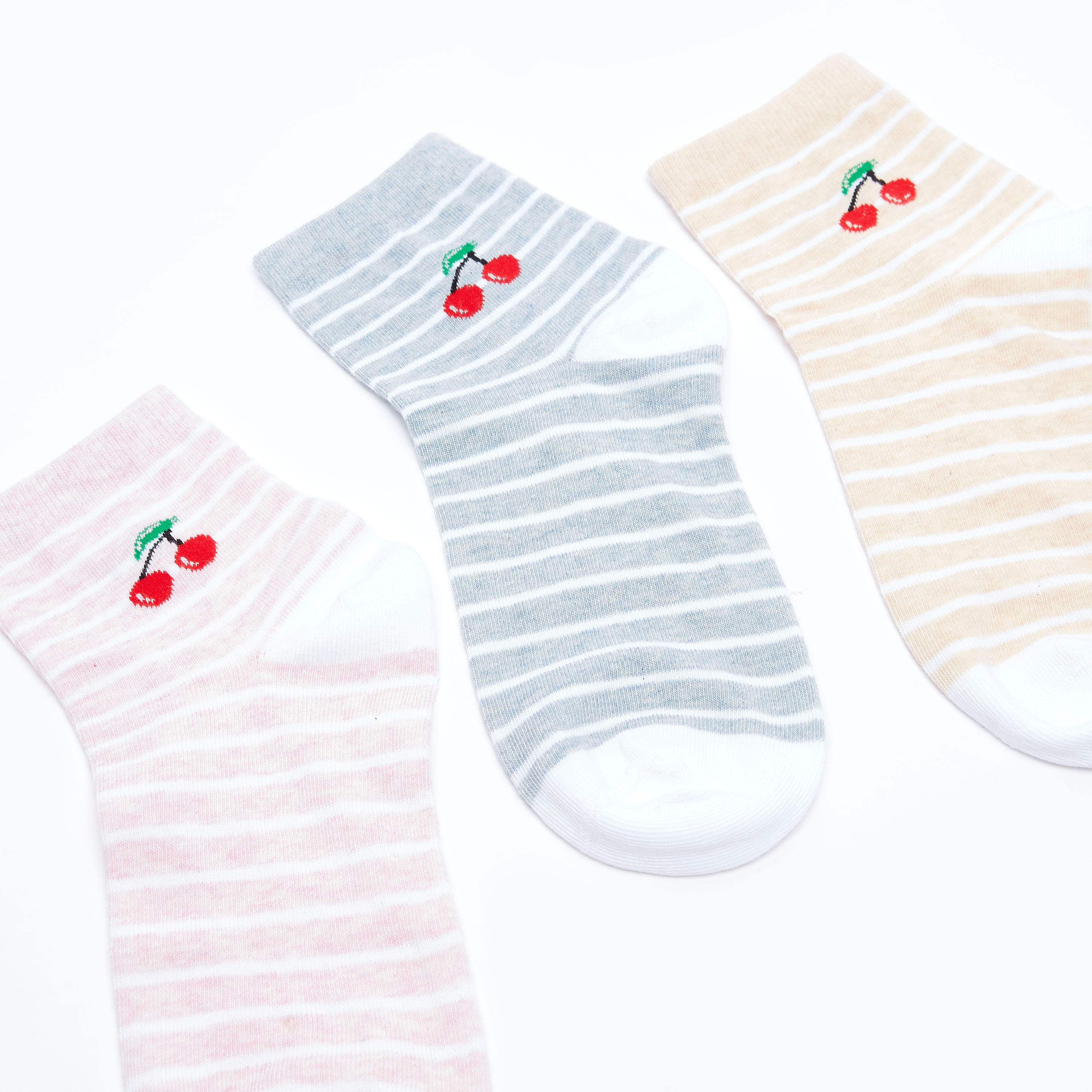 جوارب مخطّطة بطول أعلى الكاحل وحواف مطّاطية- طقم من 3 أزواج-women-socksandstockings-image-3