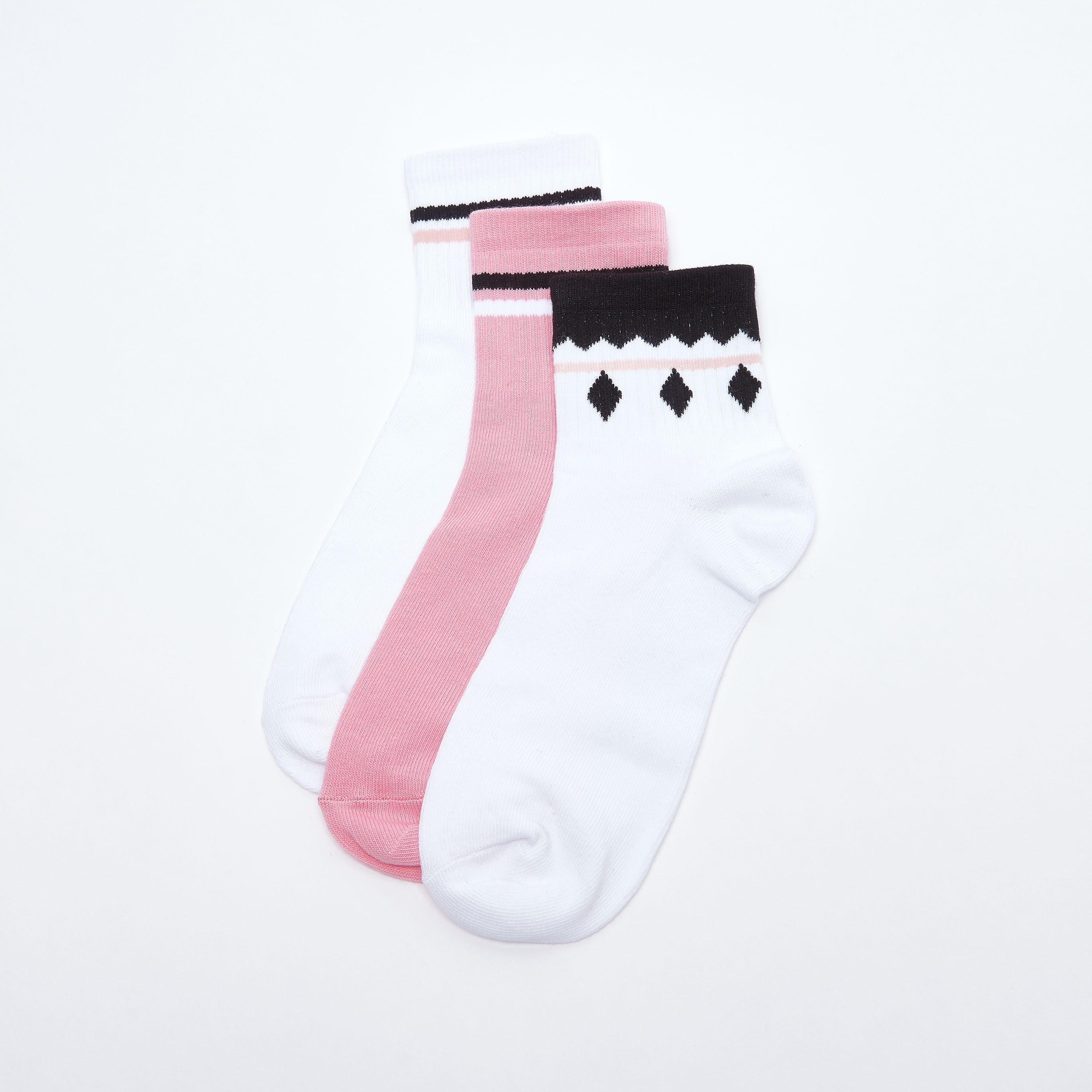 جوارب متنوّعة بطول الكاحل بتفاصيل مخطّطة - طقم من 3 أزواج-women-socksandstockings-image-2