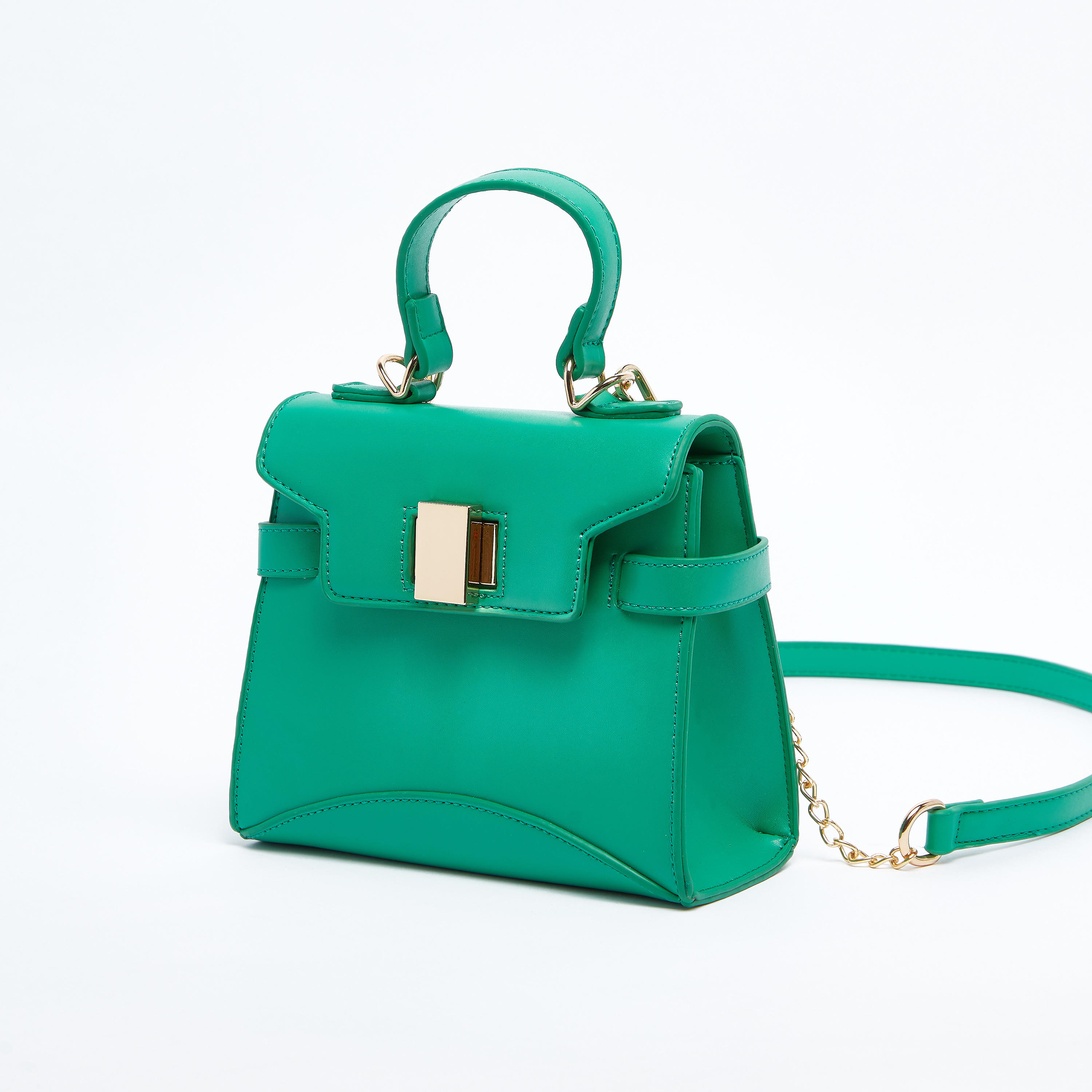 Solid Satchel Bag with Metallic Chain and Top Handle-women-bagsandwallets-handbags-image-1