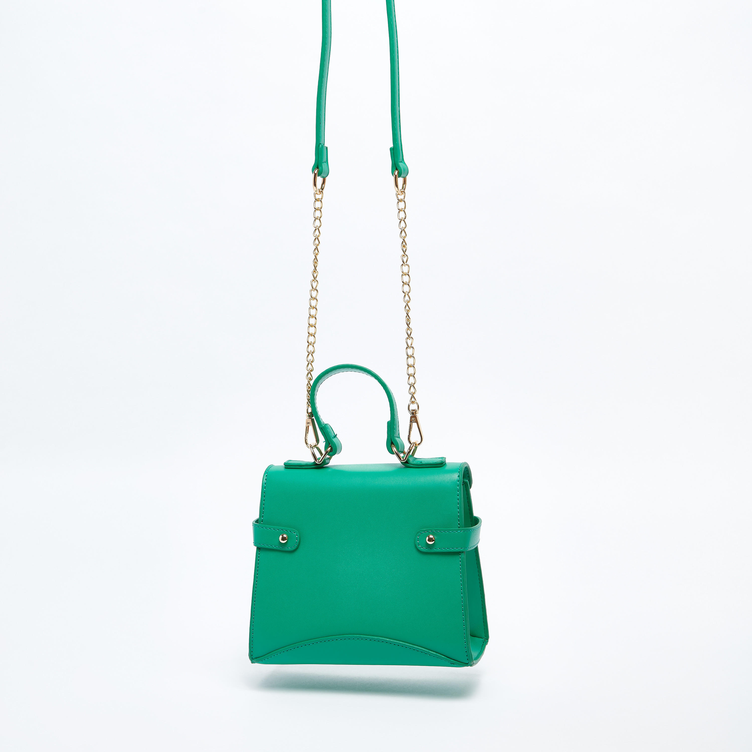 Solid Satchel Bag with Metallic Chain and Top Handle-women-bagsandwallets-handbags-image-2