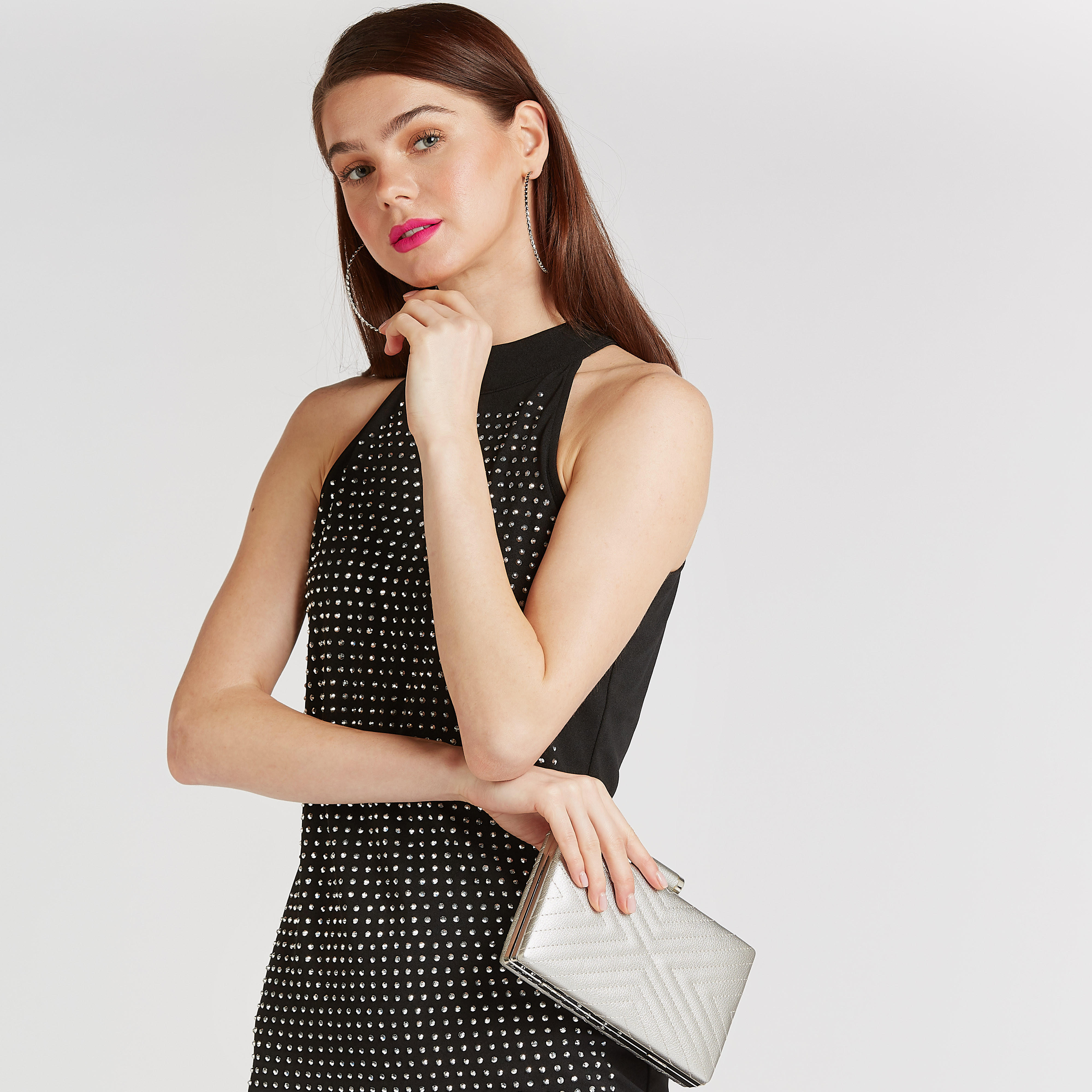 Quilted Clutch with Detachable Metallic Chain-women-bagsandwallets-handbags-image-2