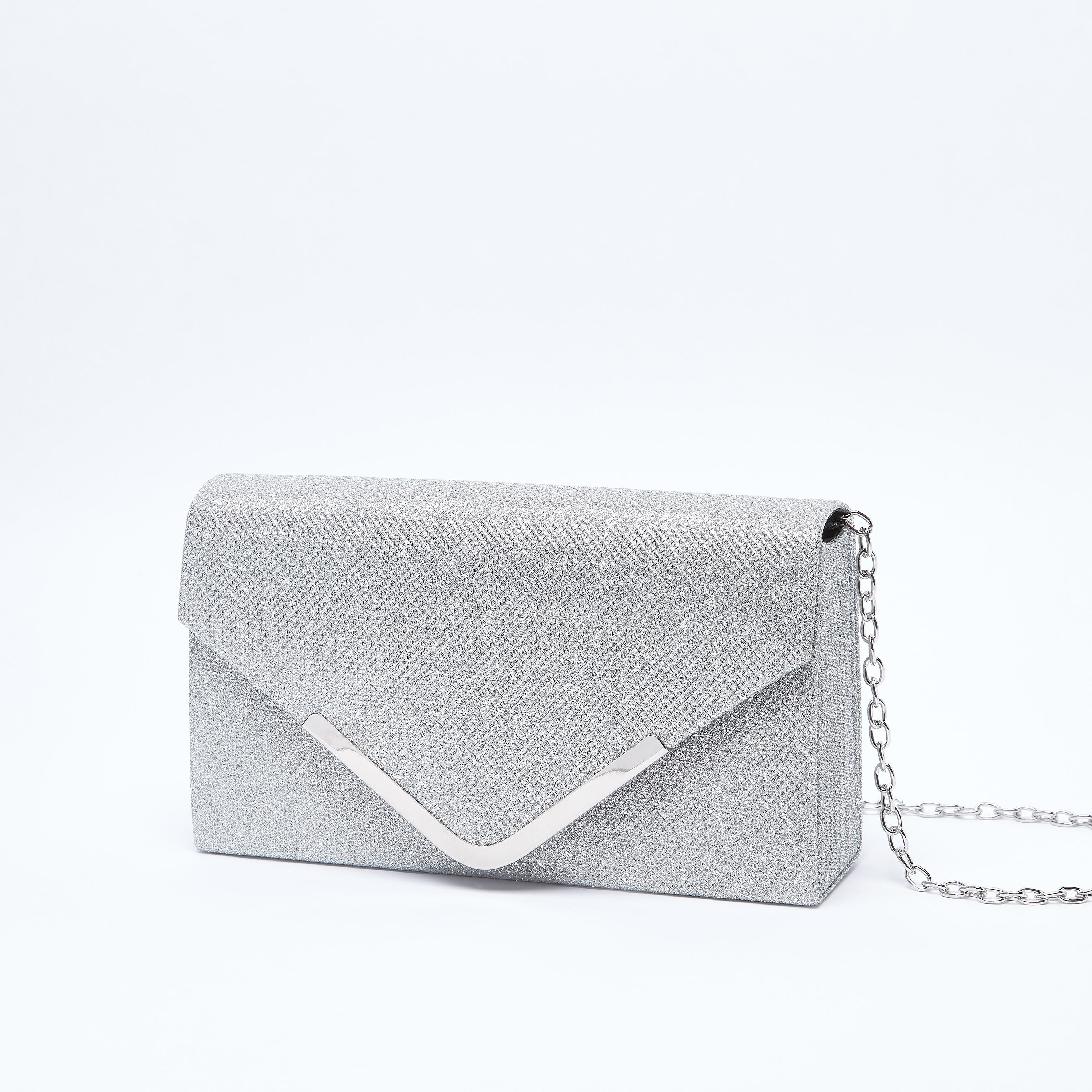 شنطة كلاتش بارزة الملمس بزر إغلاق مغناطيسي وسلسلة ميتاليك-women-bagsandwallets-handbags-image-1