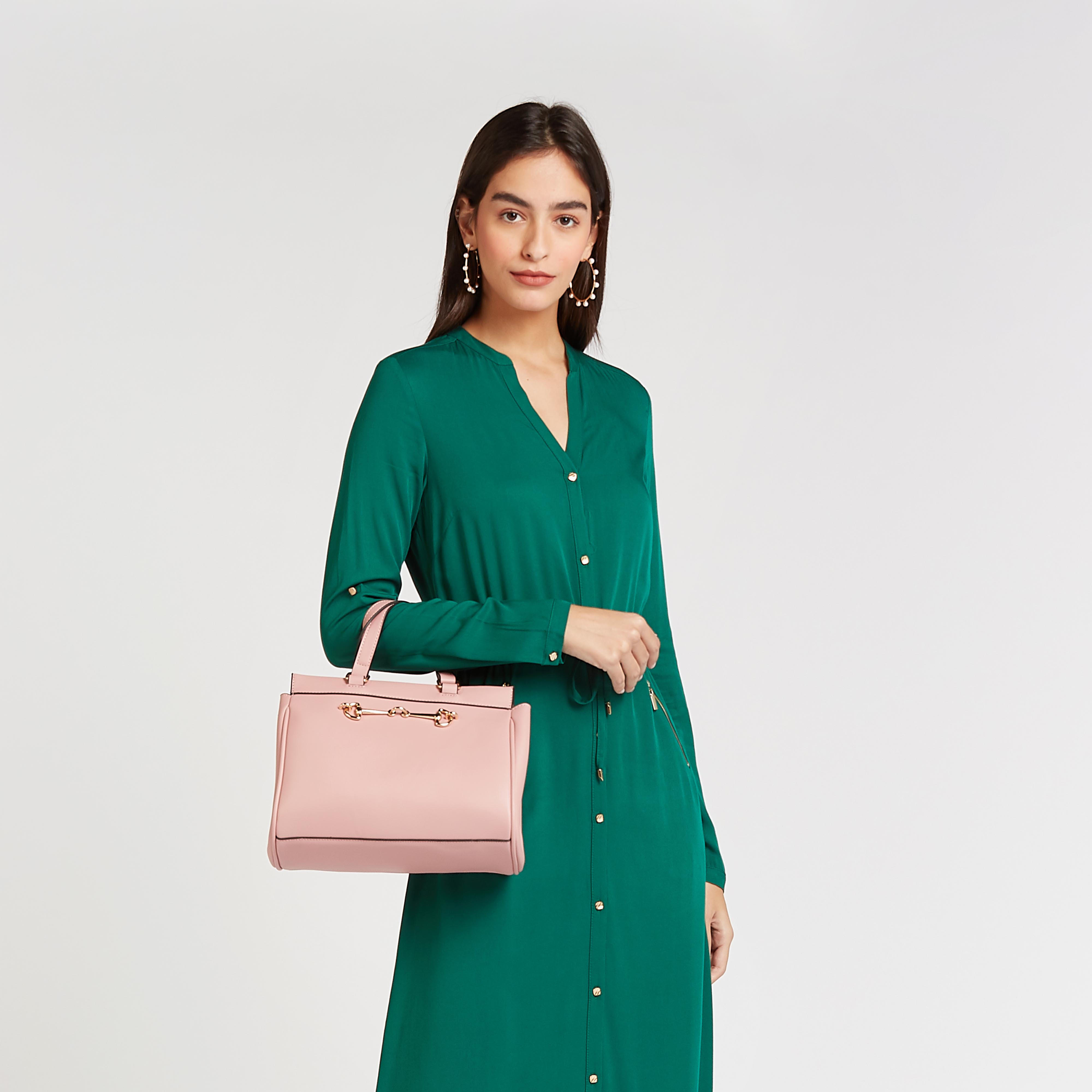 شنطة توتي سادة بمقابض مزدوجة وزينة ميتاليك-women-bagsandwallets-handbags-image-1
