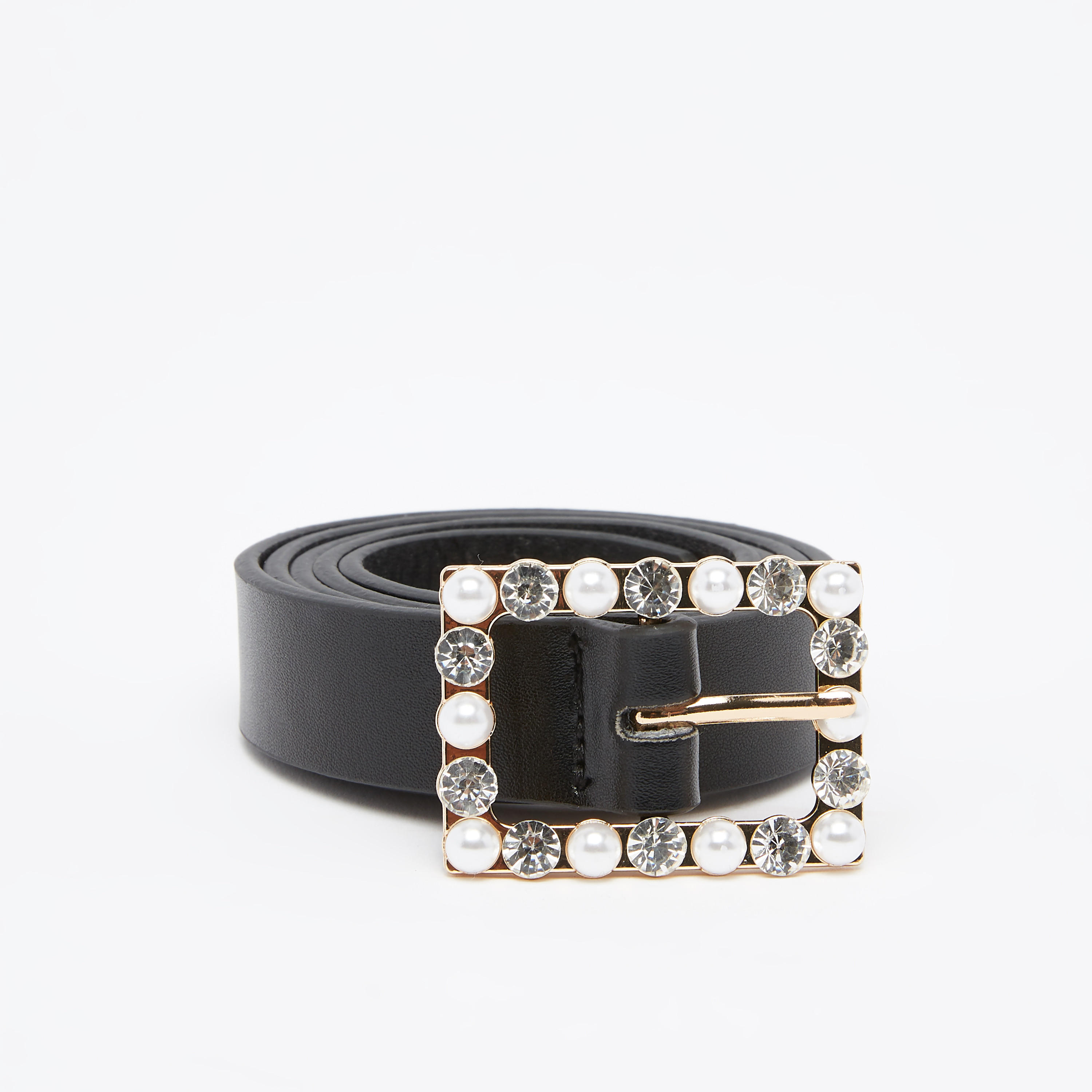 Solid Belt with Embellished Pin Buckle Closure-women-clothingaccessories-belts-image-1