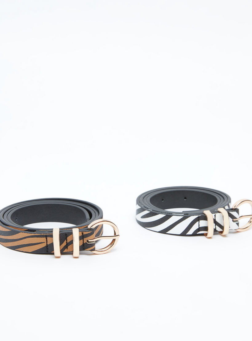 حزام بطبعات حيوانات مع إبزيم إغلاق بدبوس - طقم من قطعتين-women-clothingaccessories-belts-image-1