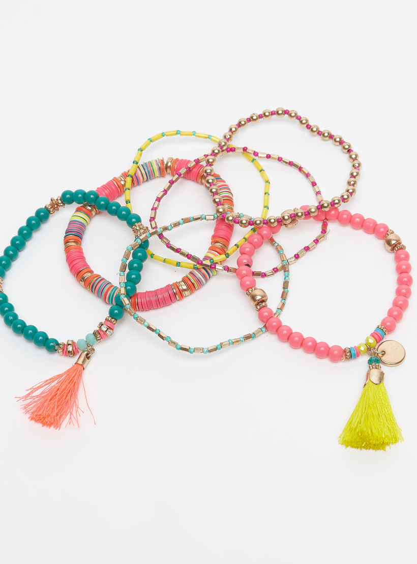 أساور مزيّنة بالخرز - طقم من 7 قطع-women-watchesandjewellery-jewellery-banglesandbracelets-image-2