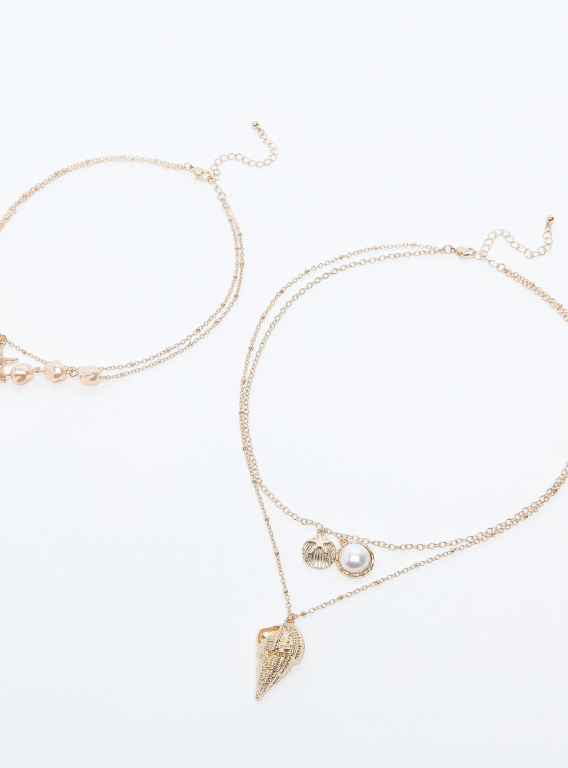 طقم عقد متعدّد الطبقات مزيّن بمشبك إغلاق - قطعتين-women-watchesandjewellery-jewellery-necklacesandpendants-image-1