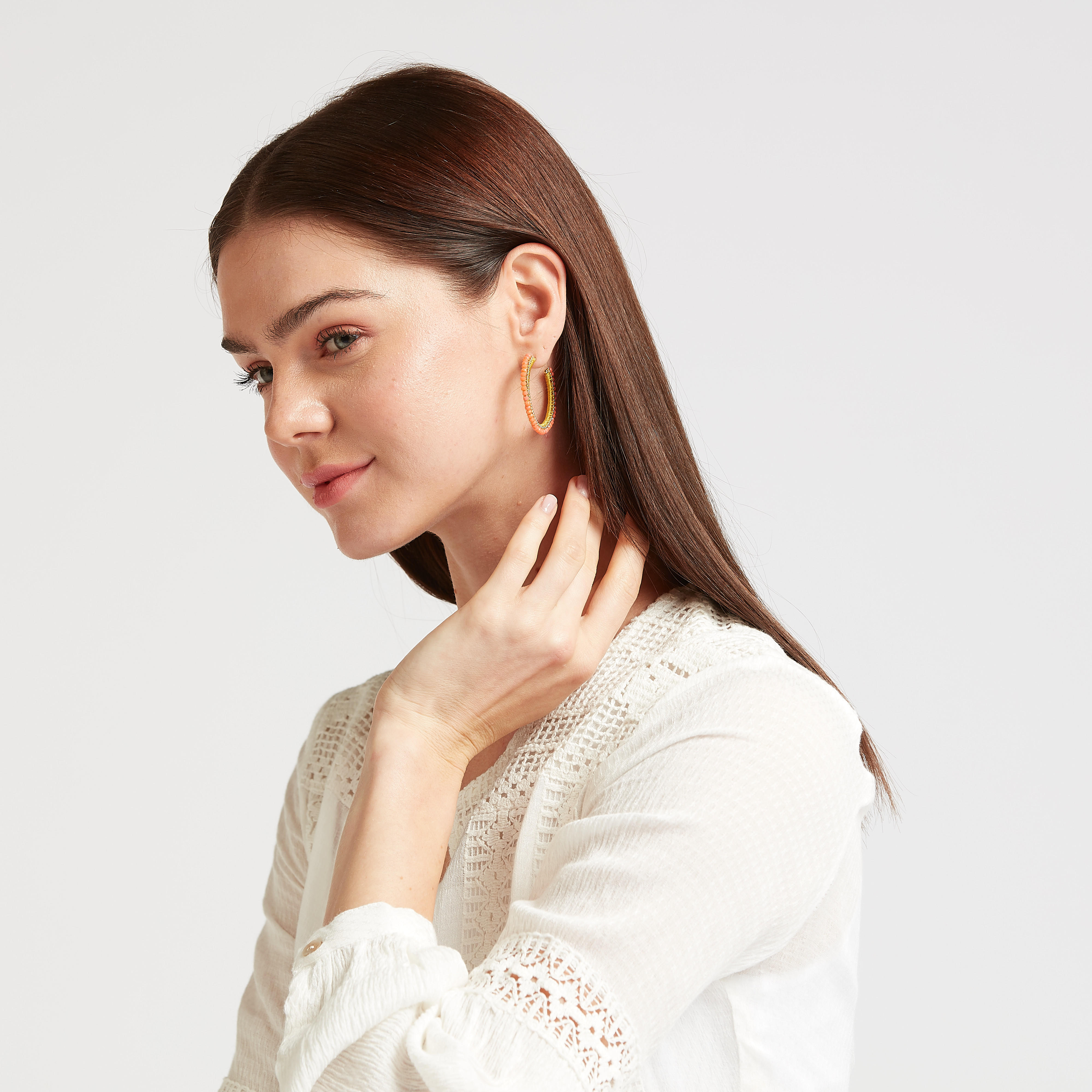 Beaded Hoop Earrings with Pushback Closure-women-watchesandjewellery-jewellery-earrings-image-3