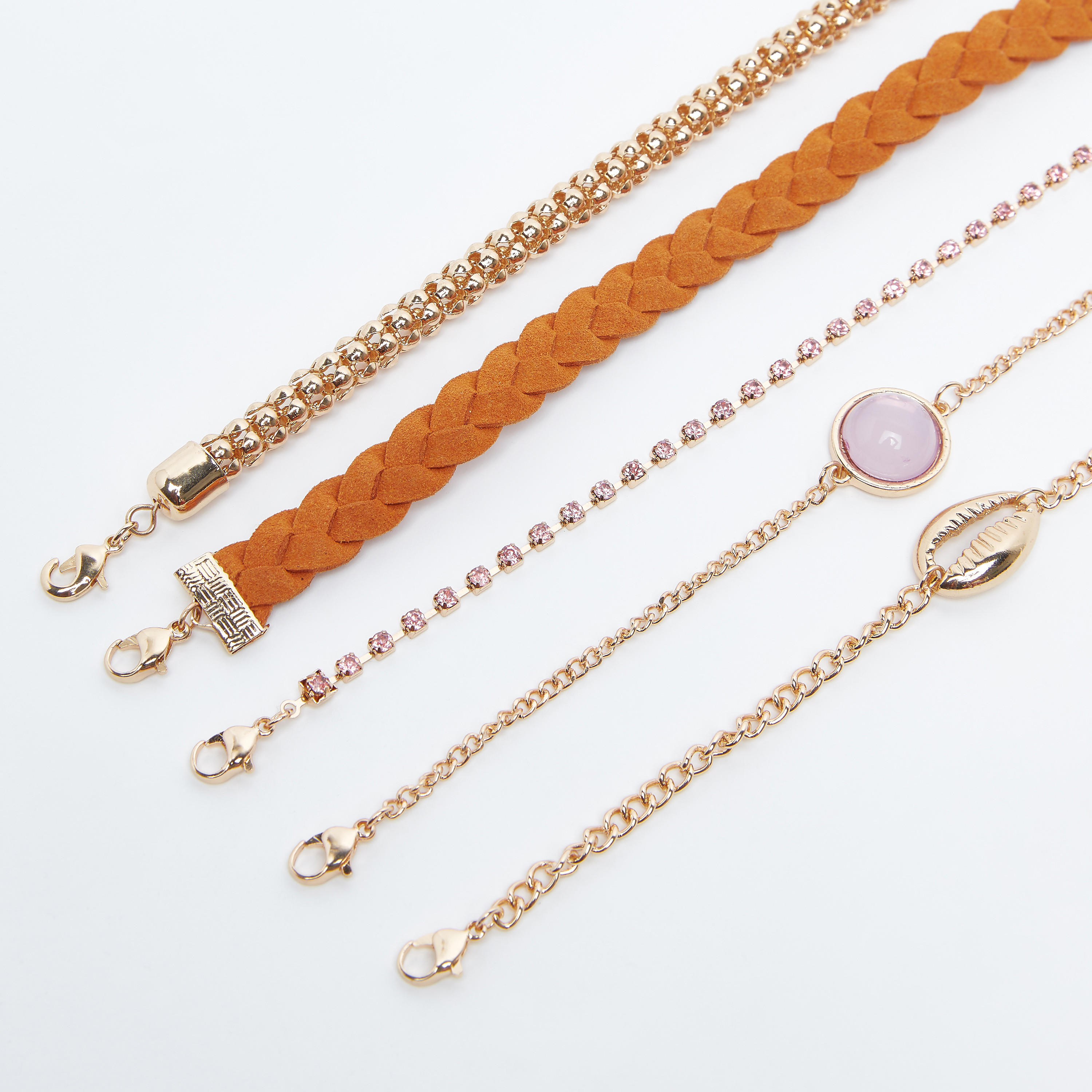 أساور مزينة بمشبك إغلاق - طقم من 5 قطع-women-watchesandjewellery-jewellery-banglesandbracelets-image-3