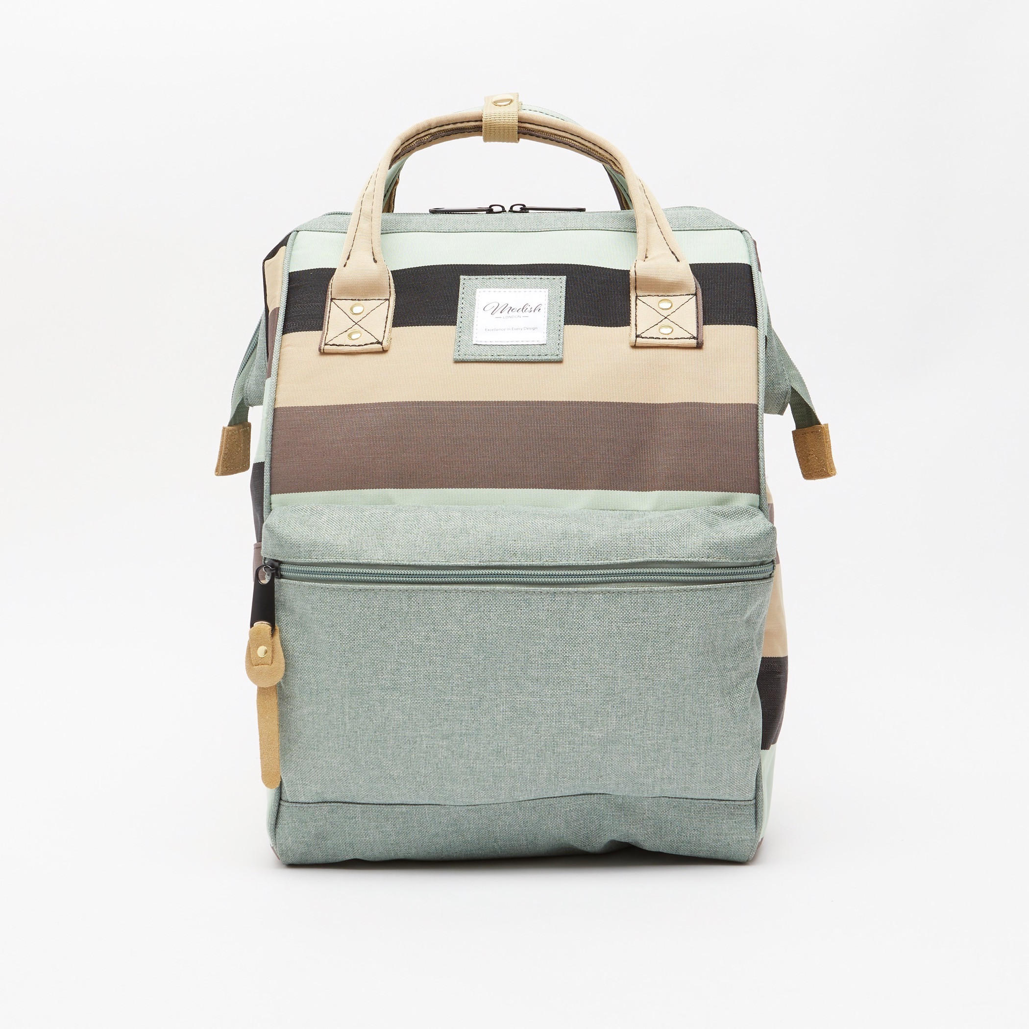 Textured Backpack with Adjustable Shoulder Straps and Stripe Detail-women-bagsandwallets-handbags-image-1