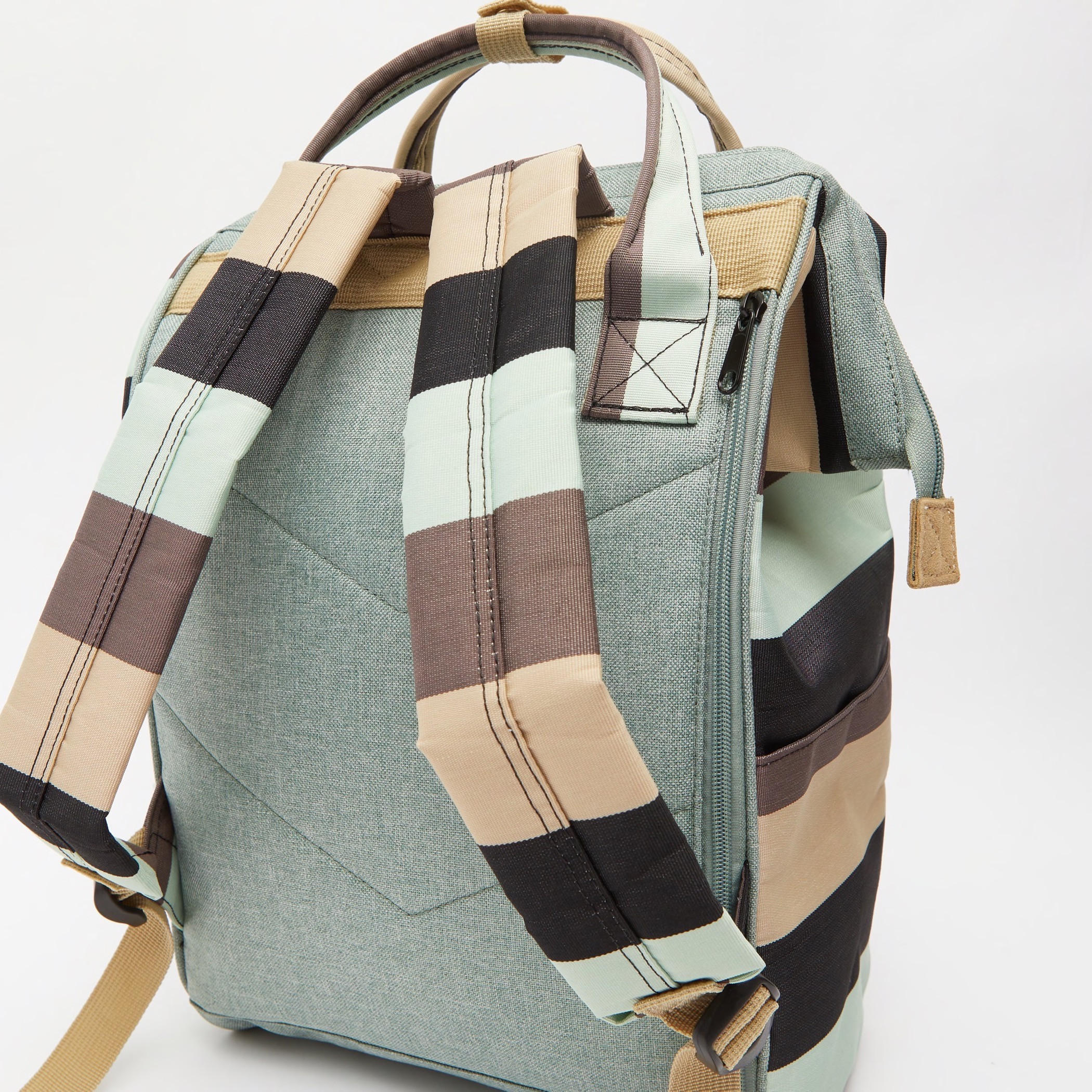 Textured Backpack with Adjustable Shoulder Straps and Stripe Detail-women-bagsandwallets-handbags-image-4