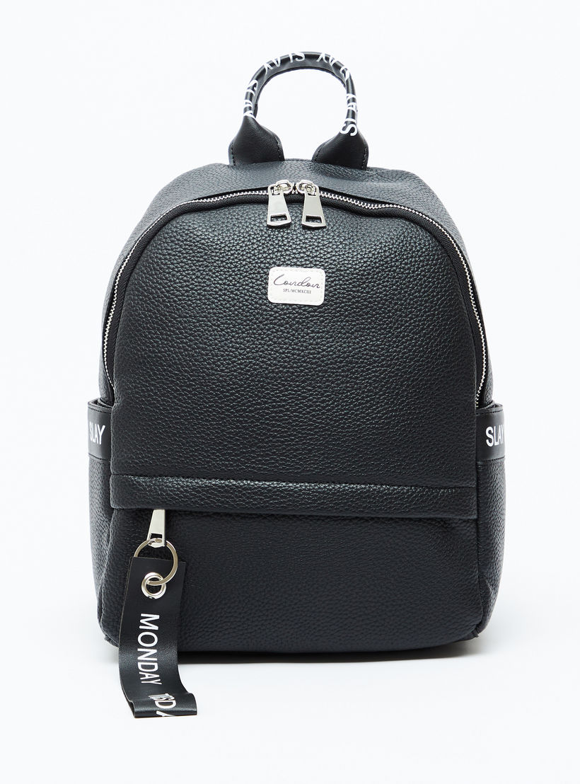 Textured Backpack with Adjustable Straps and Zip Closure-women-bagsandwallets-handbags-image-1