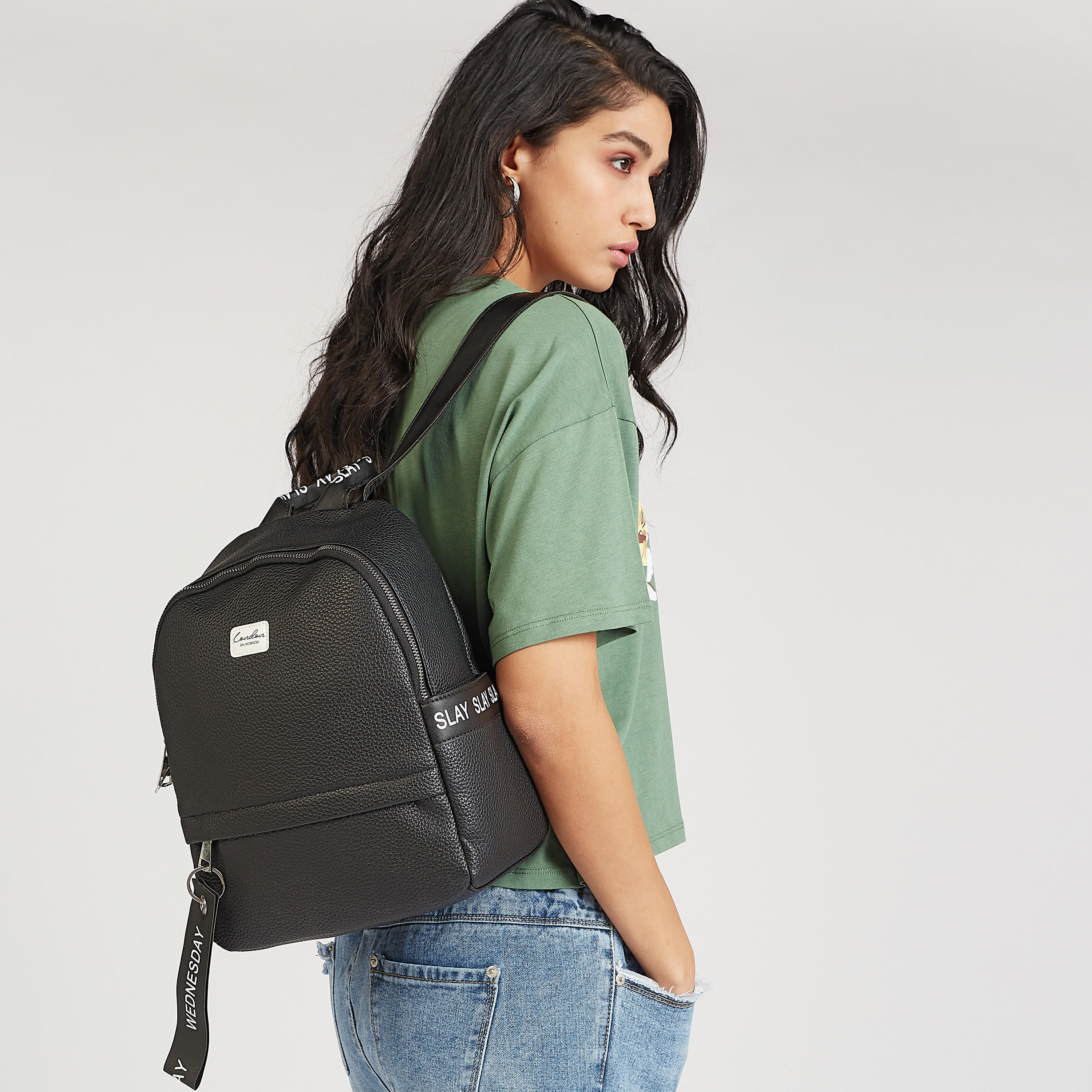 Textured Backpack with Adjustable Straps and Zip Closure-women-bagsandwallets-handbags-image-2