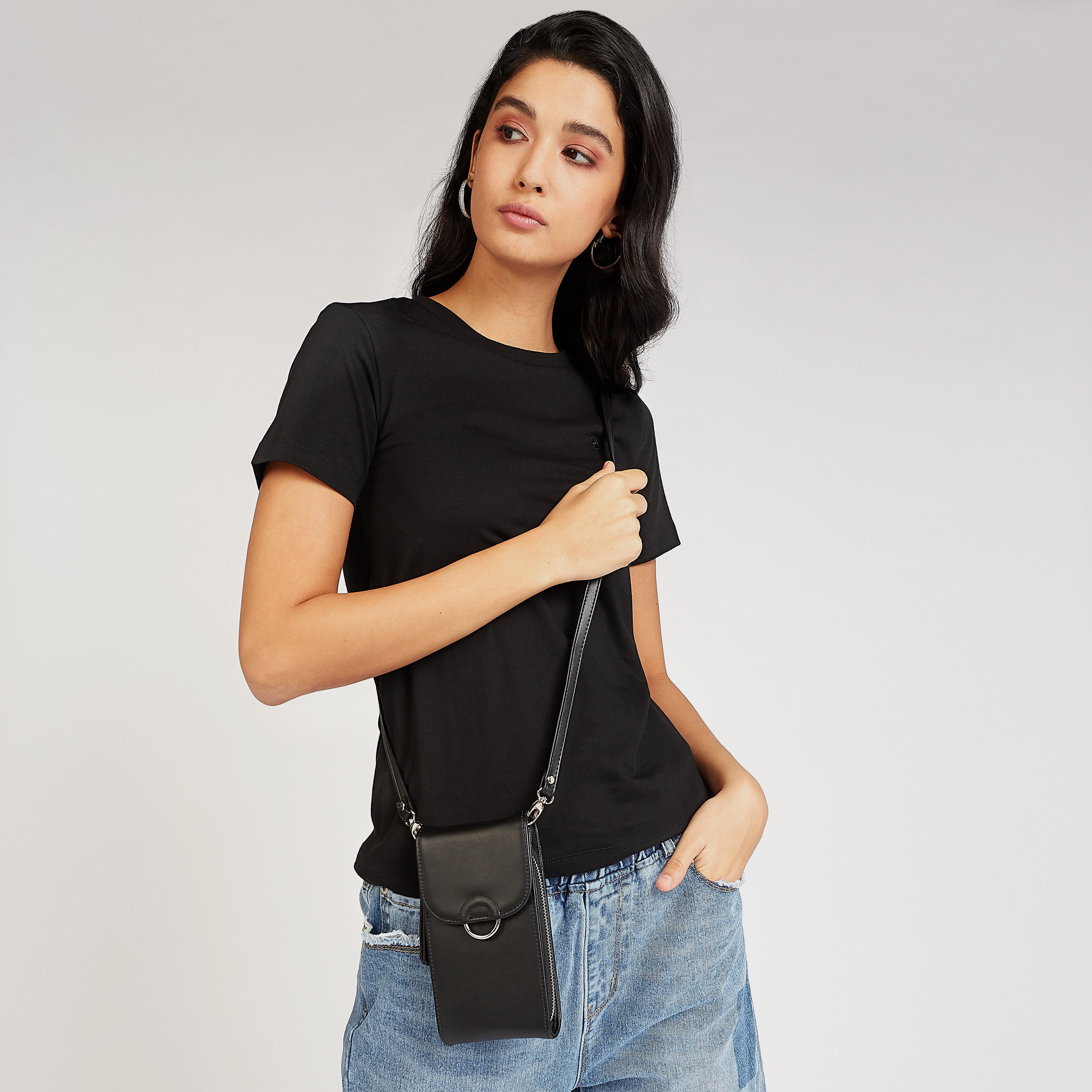 Solid Mobile Pouch with Flap and Shoulder Strap-women-bagsandwallets-handbags-image-2