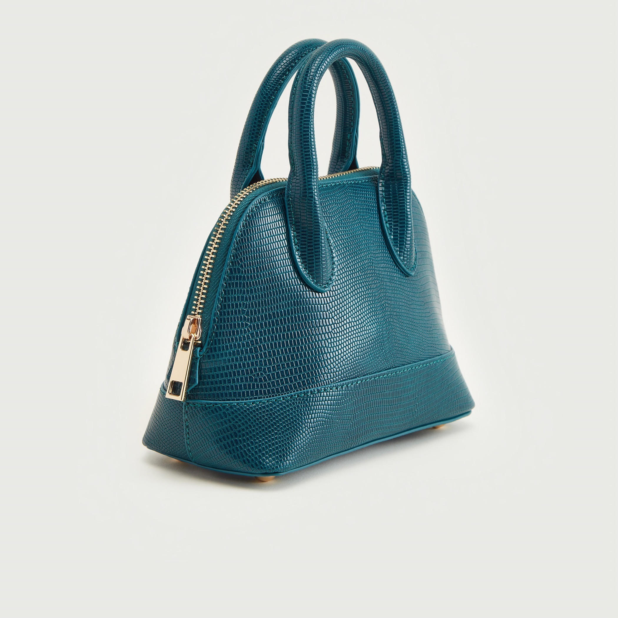 Textured Bowler Bag with Zip Closure and Double Handles-women-bagsandwallets-handbags-image-2