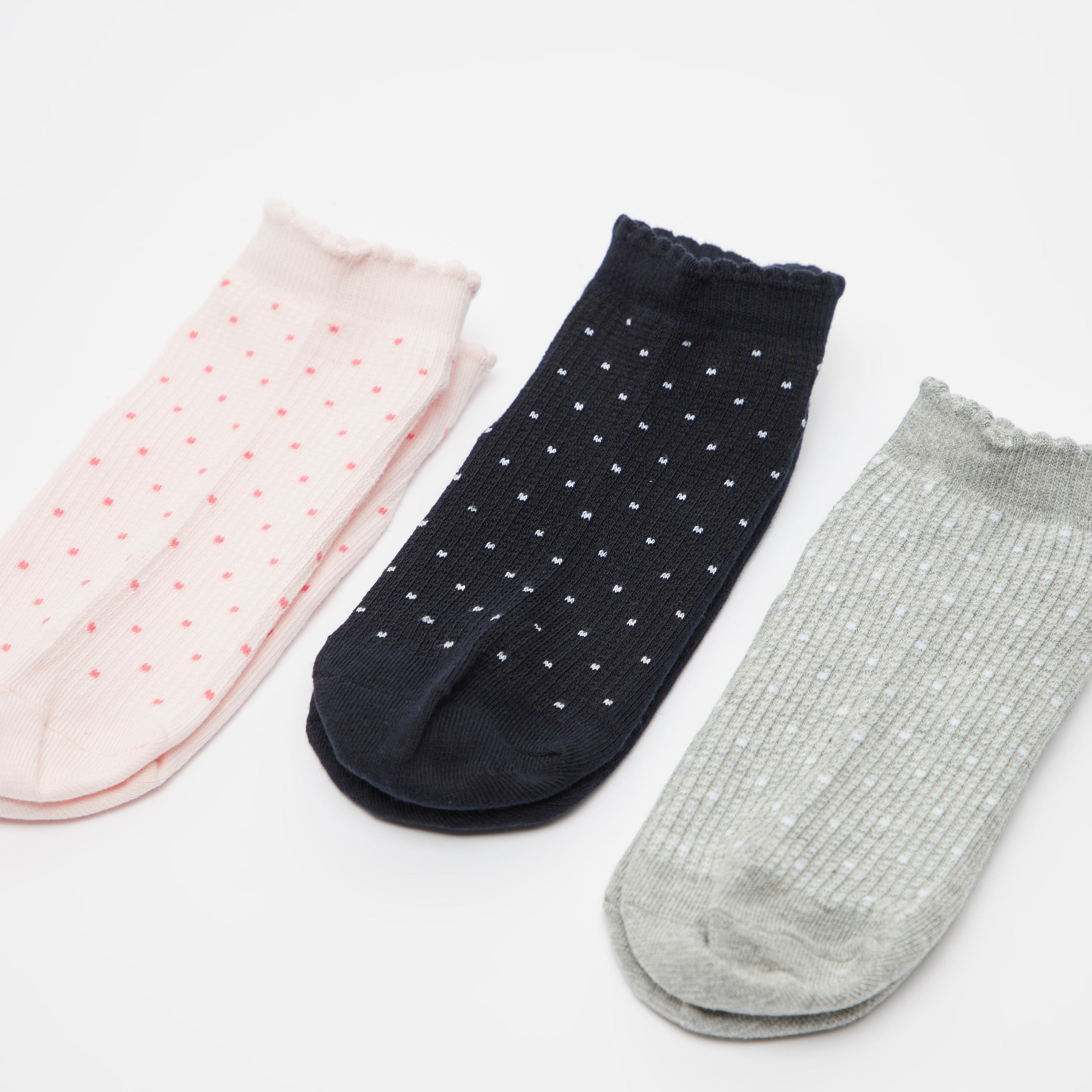 جوارب بطول الكاحل بحواف صدفية وطبعات منقطة طقم من 3 أزواج-women-socksandstockings-image-3