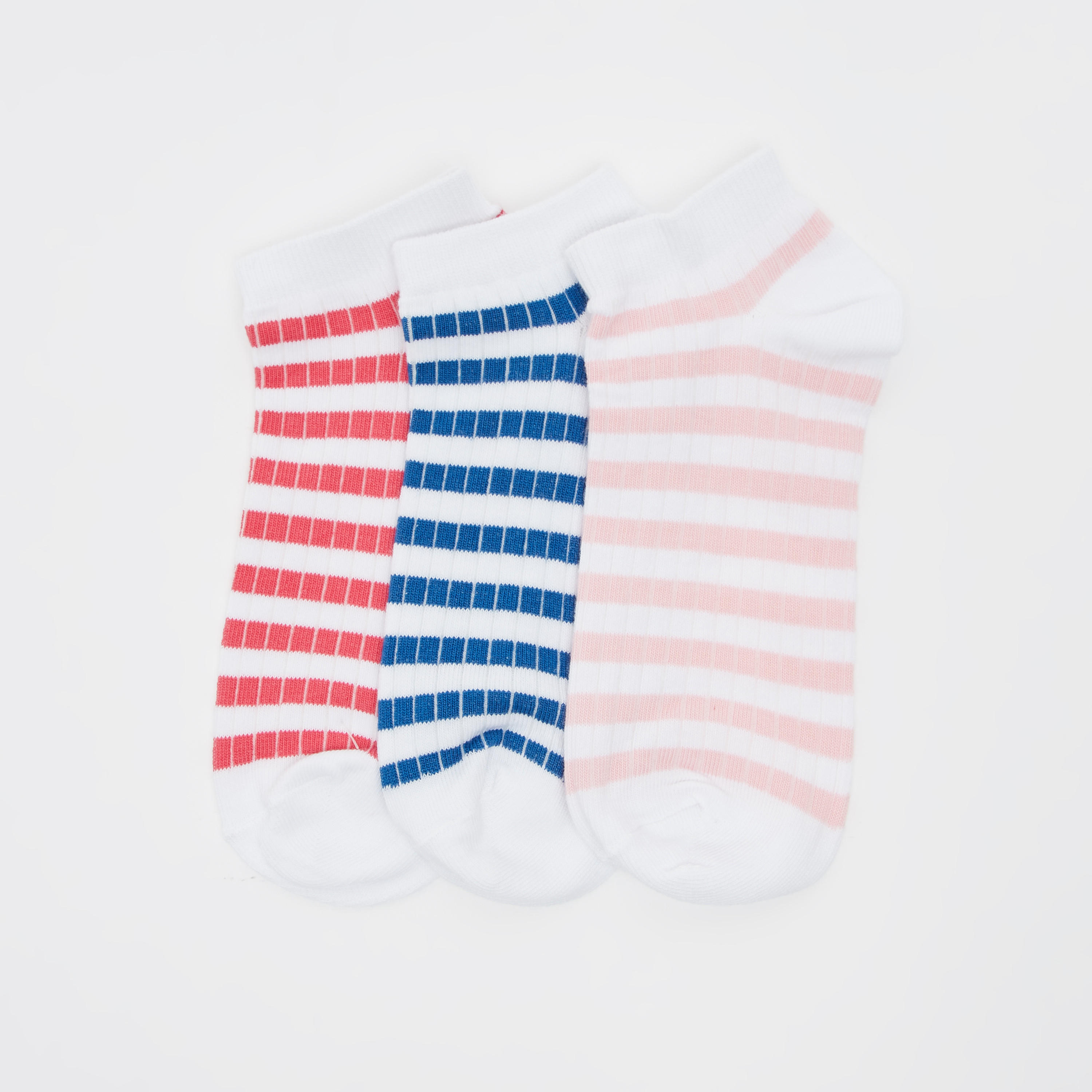 Set of 3 - Striped Ankle Length Socks with Cuffed Hem-women-socksandstockings-image-1