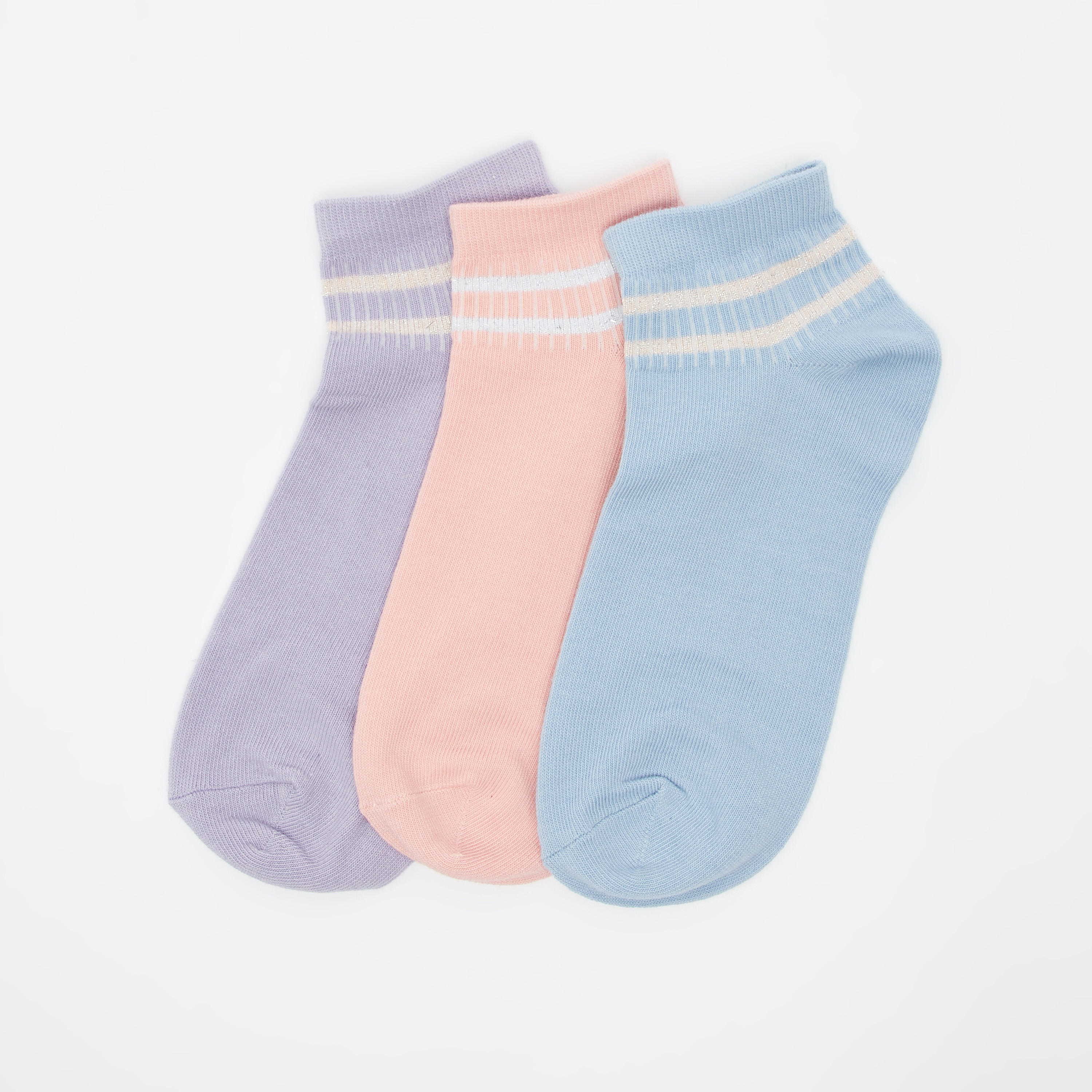 جوارب متنوّعة بطول الكاحل وحواف مطّاطية - طقم من 3 أزواج-women-socksandstockings-image-1