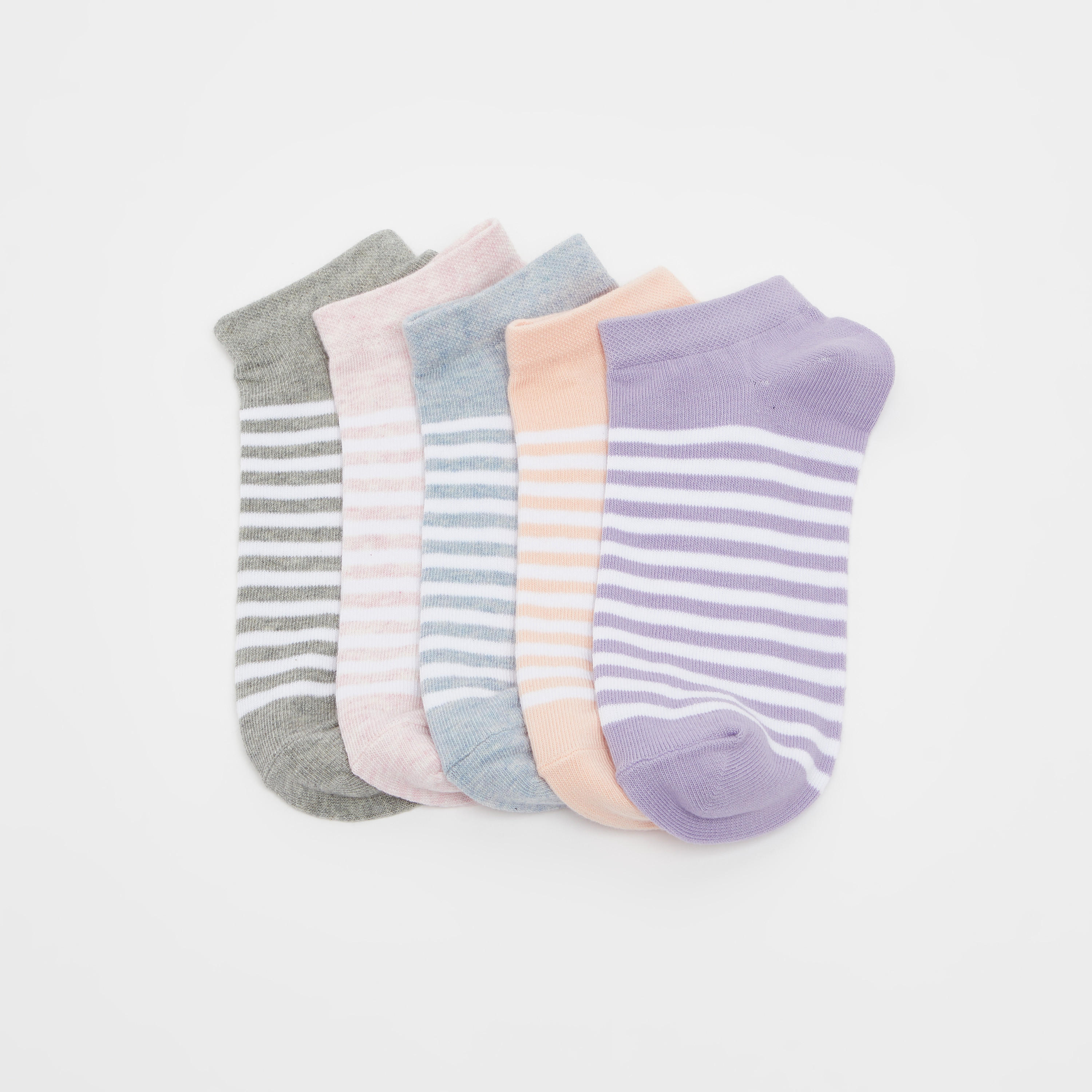 جوارب مخططة بطول الكاحل وبحواف مطّاطية - طقم من 5 أزواج-women-socksandstockings-image-2