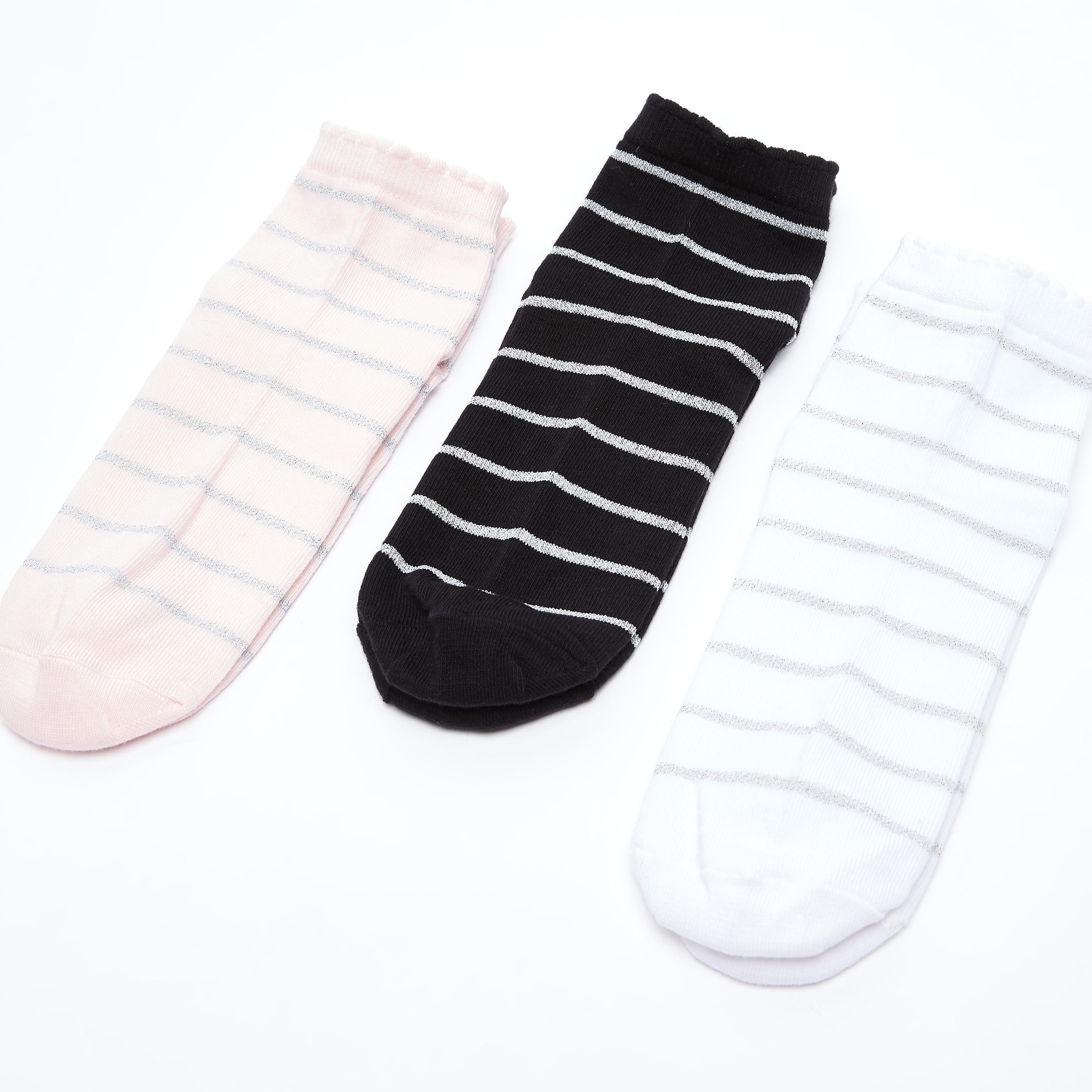 جوارب قطنية مخططة بطول الكاحل - طقم من 3 أزواج-women-socksandstockings-image-3